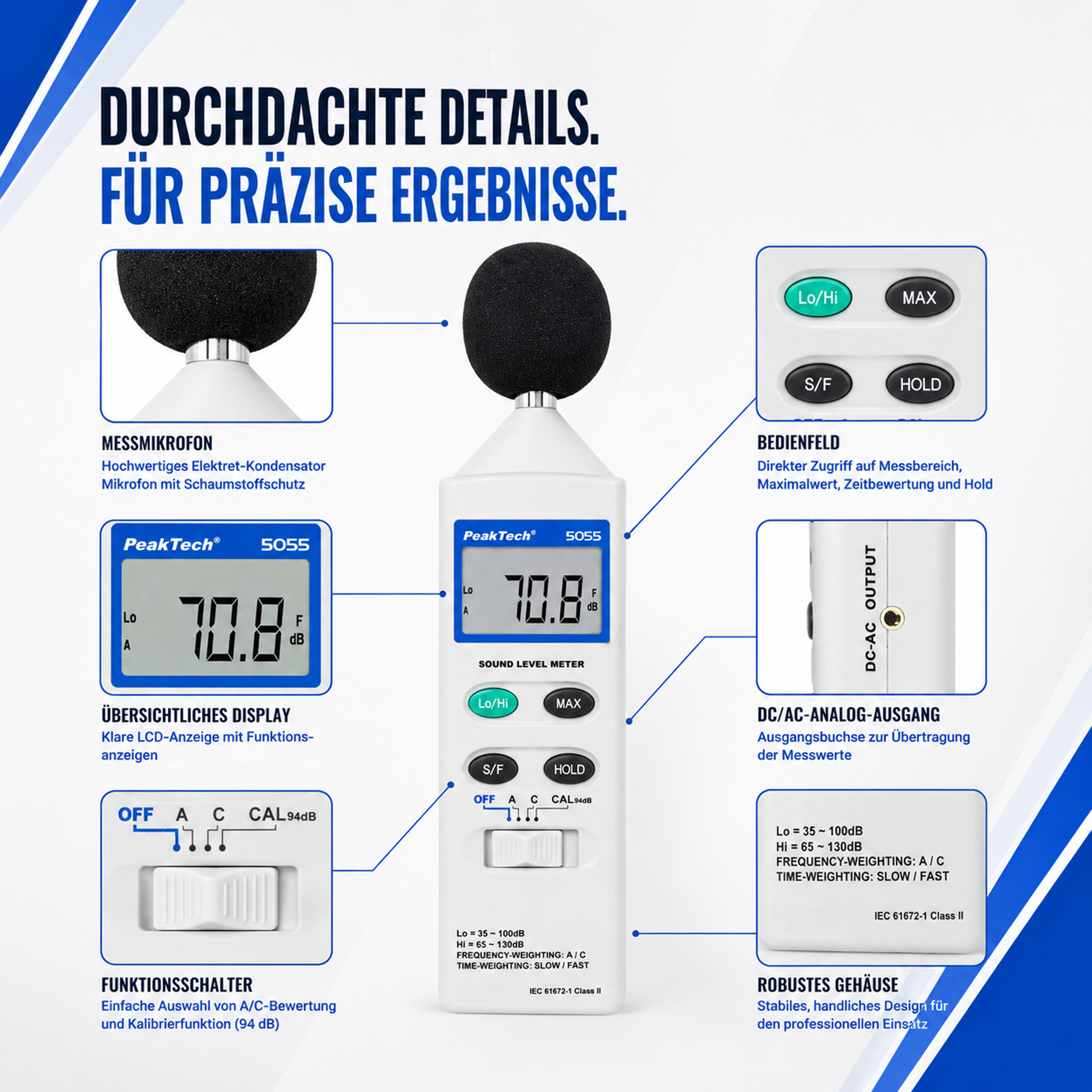 «PeakTech® P 5055» Digital Sound Level Meter, 3 1/2-digit