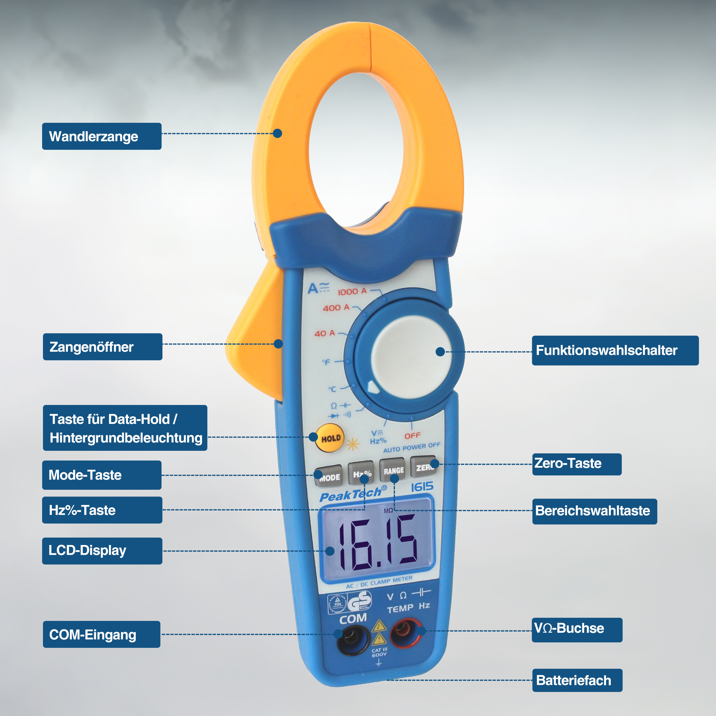 «PeakTech® P 1615» Clamp meter 4,000 counts 1000 A AC/DC