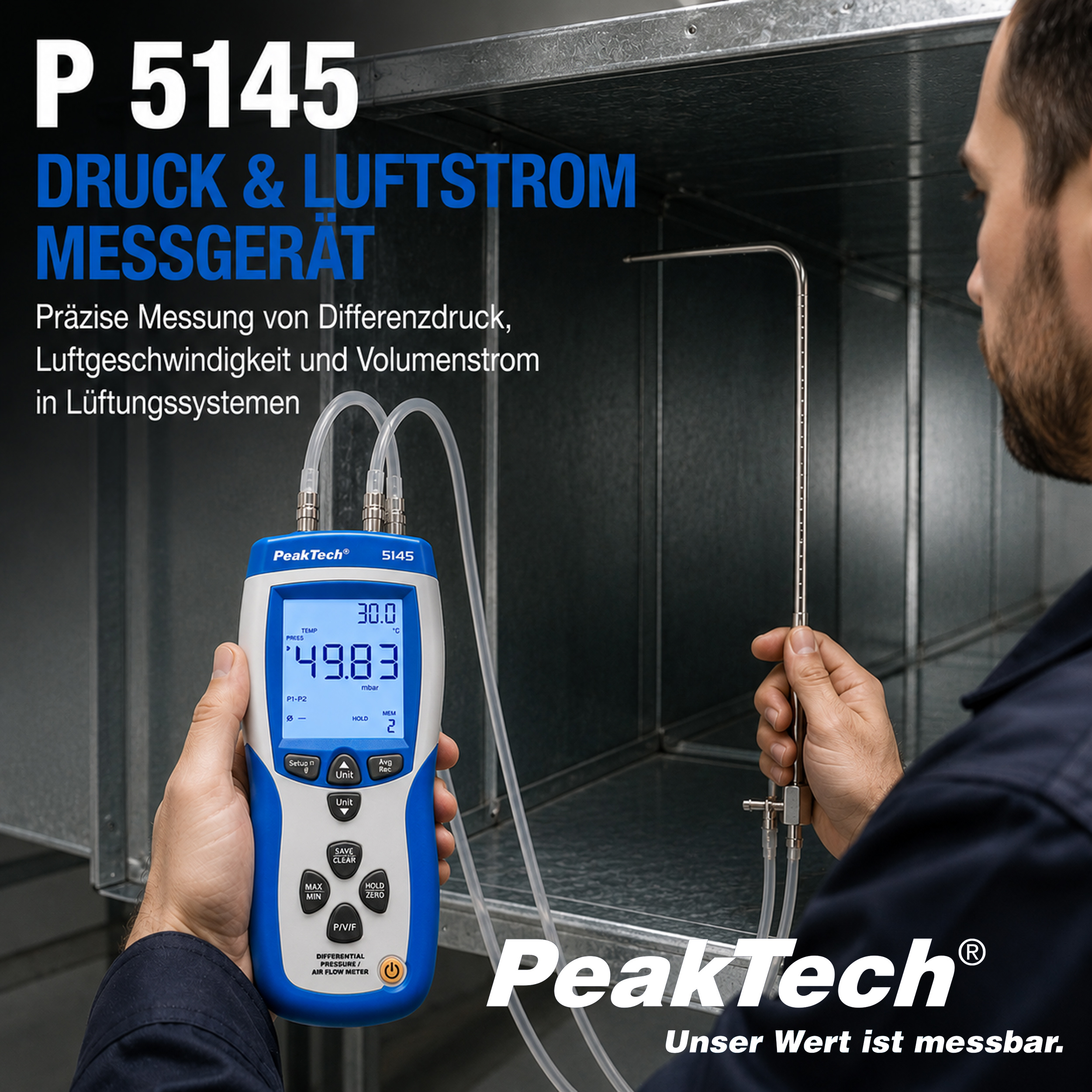 «PeakTech® P 5145» Professional Pressure-Difference & Air Flow Meter