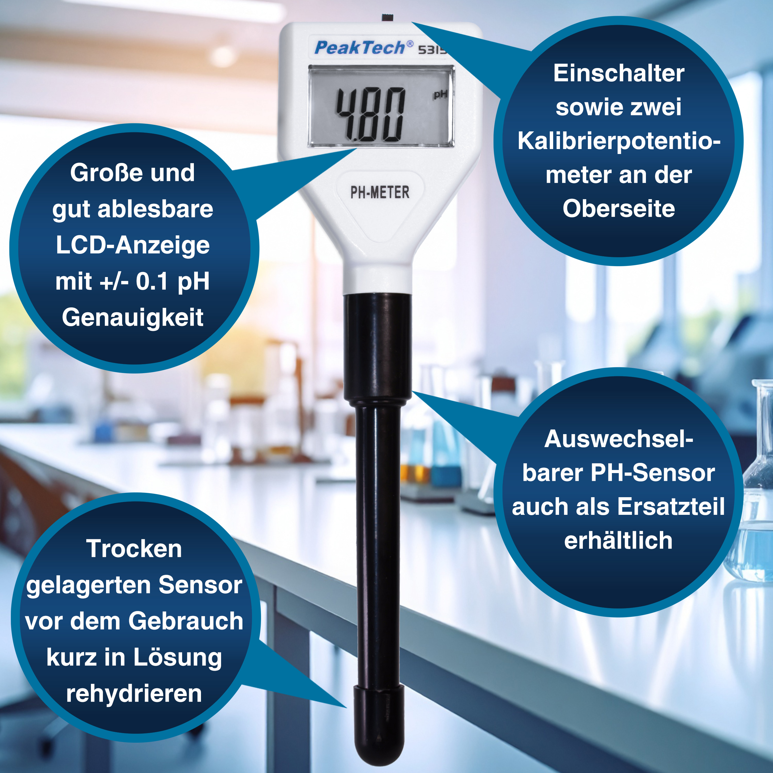 «PeakTech® P 5315» PH-Meter 0,00 ... 14.00 with backlight