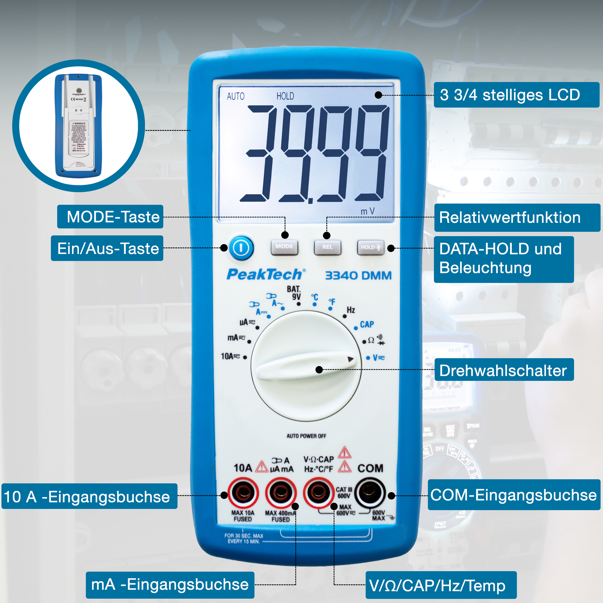 «PeakTech® P 3340» Digital multimeter, 4,000 counts, 600V AC / DC