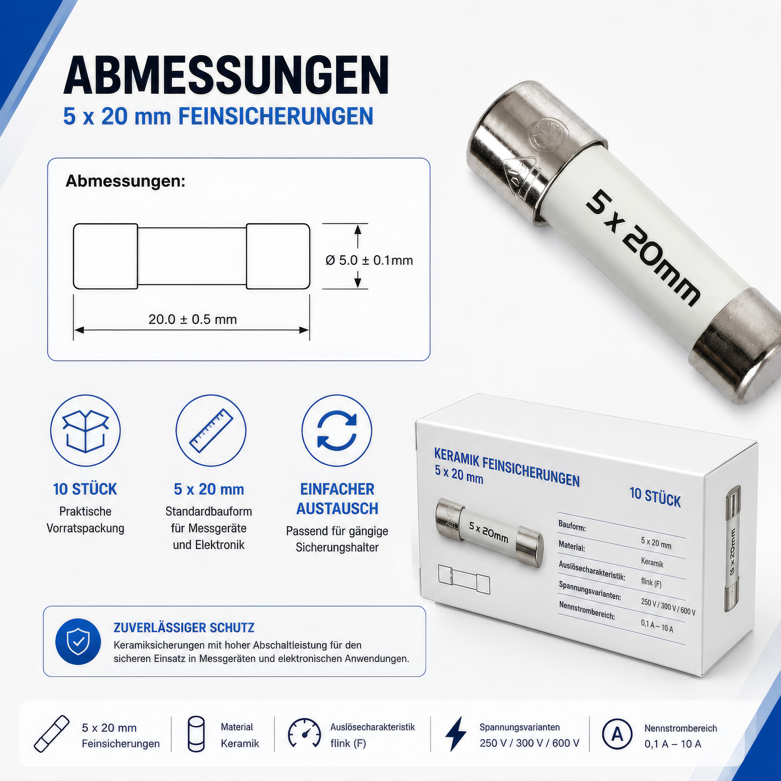 «PeakTech® P 7710» microfuse ~ 250 mA / 250 V ~ 5 x 20 mm ~ fast-acting (F)
