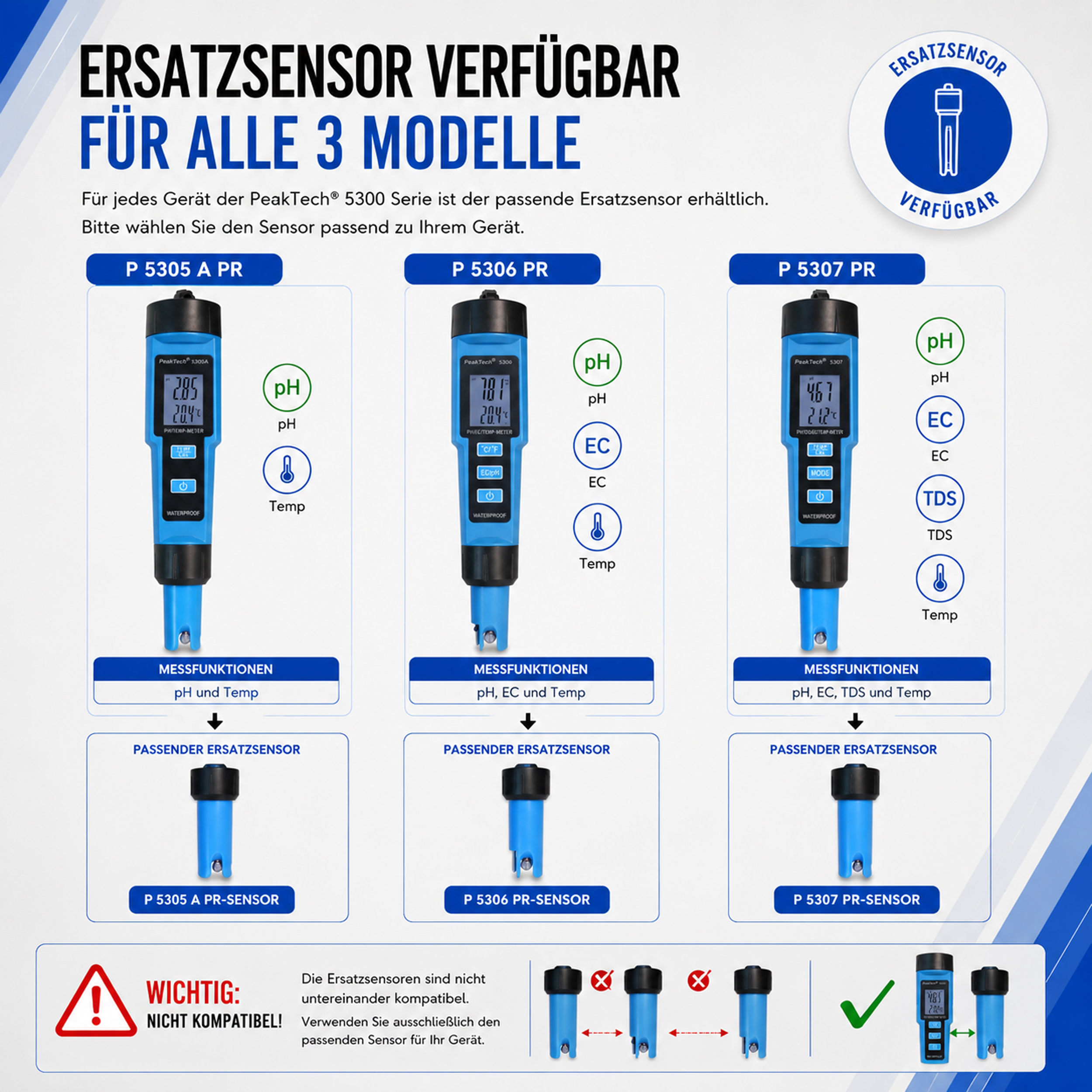 «PeakTech® P 5307 PR» Replacement probe for PH Meter P 5307