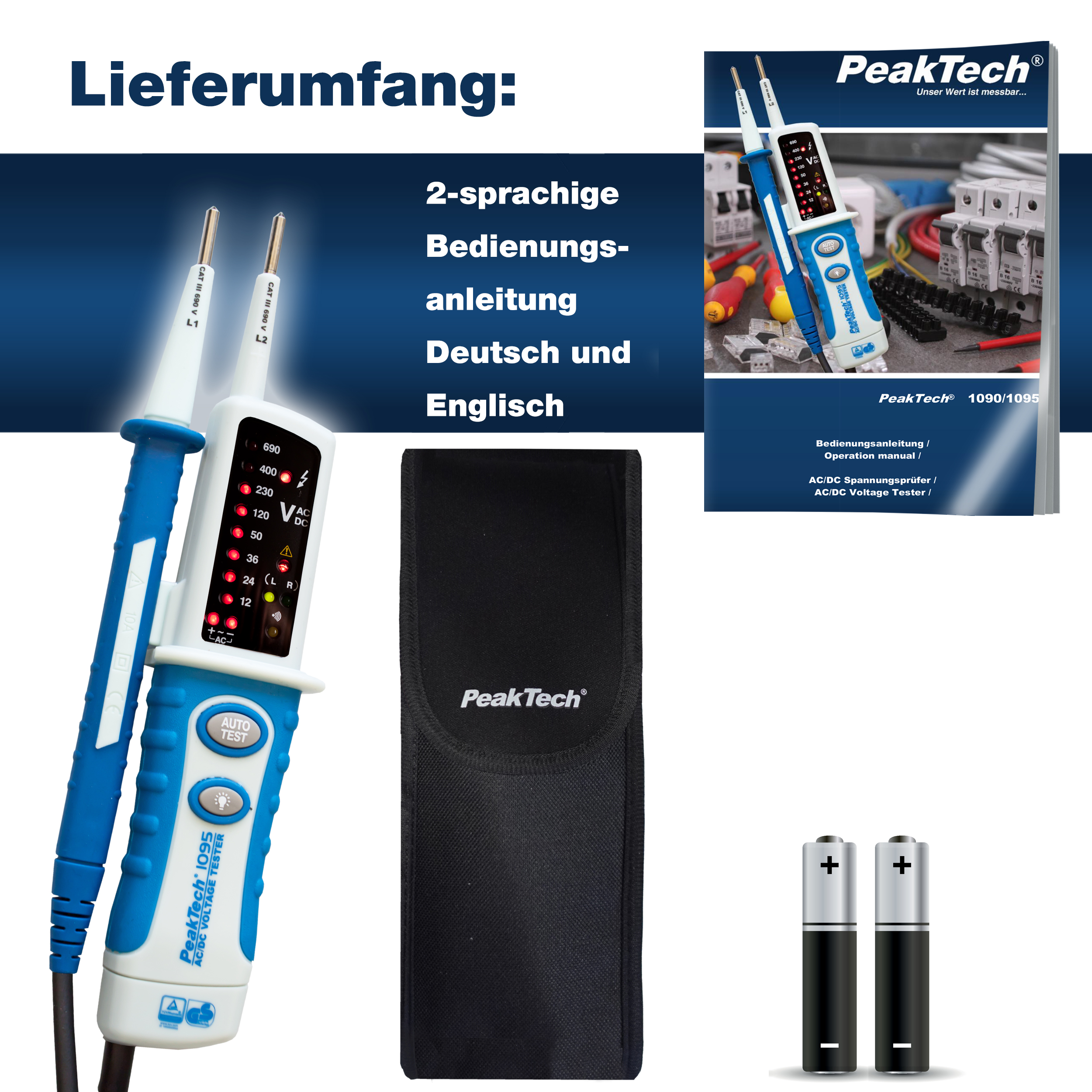 «PeakTech® P 1095» Tester di tensione AC/DC con display a LED