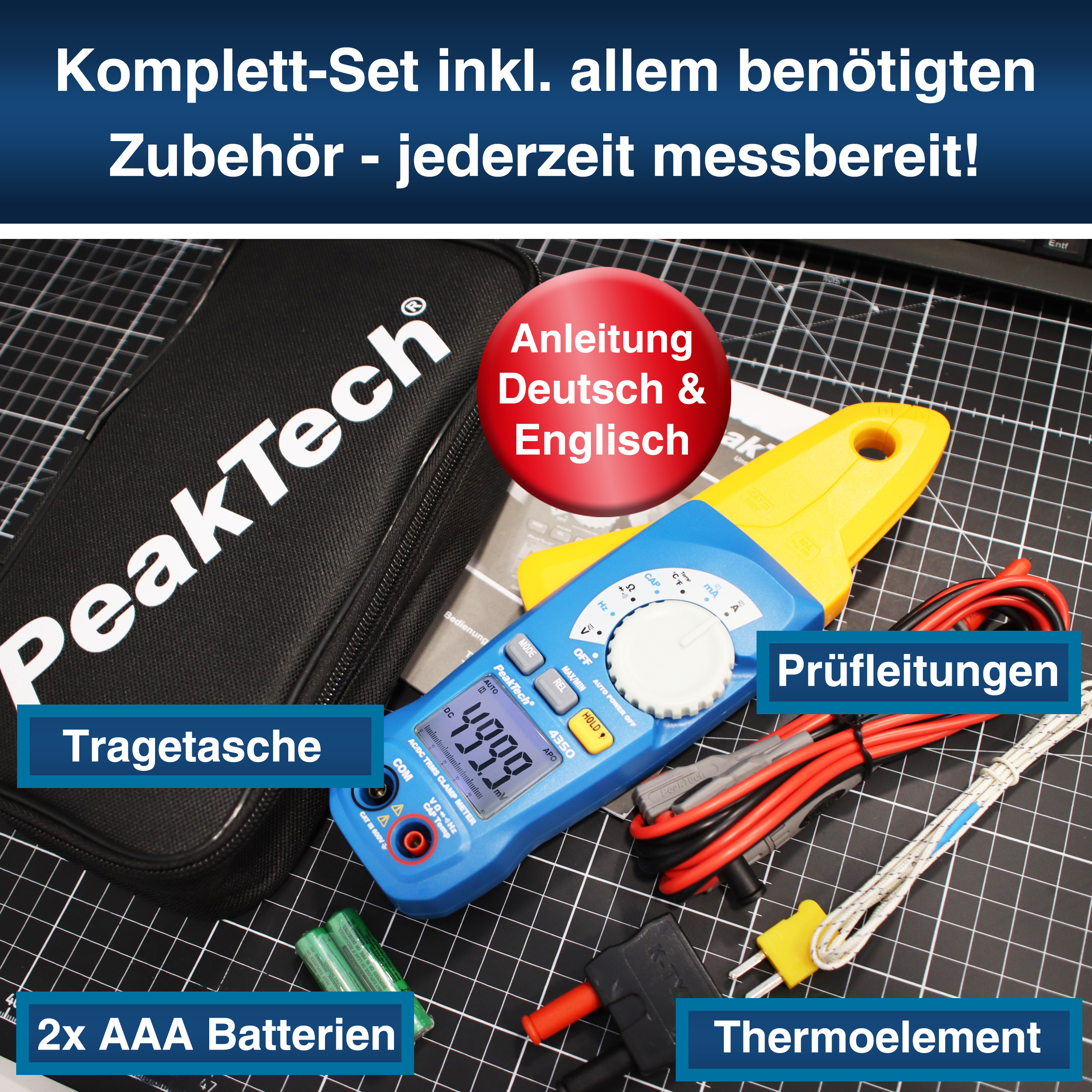 «PeakTech® P 4350» Pince ampèremétrique TRMS 4.000 comptages
