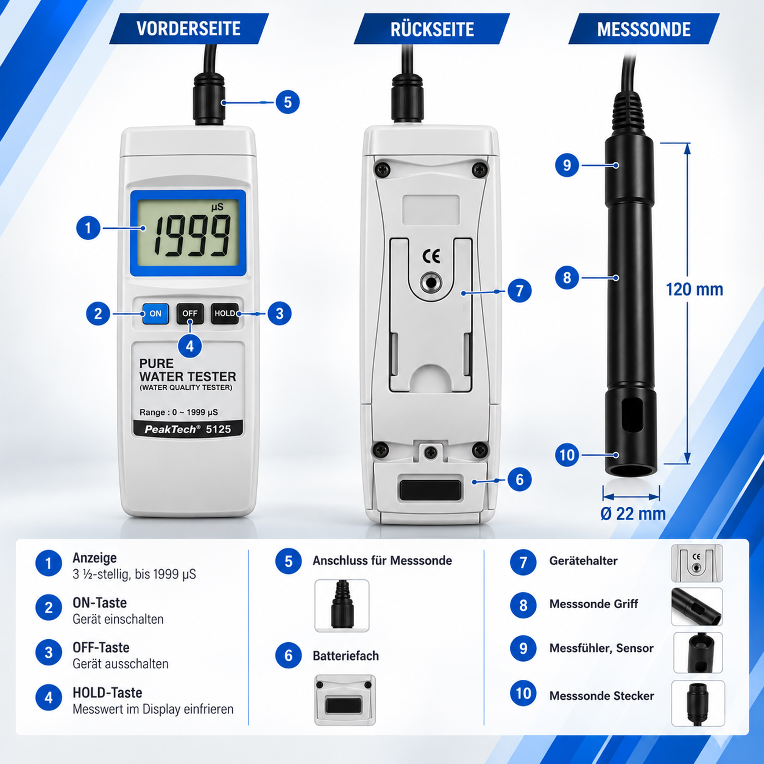 «PeakTech® P 5125» Conductivity Tester / Water Tester