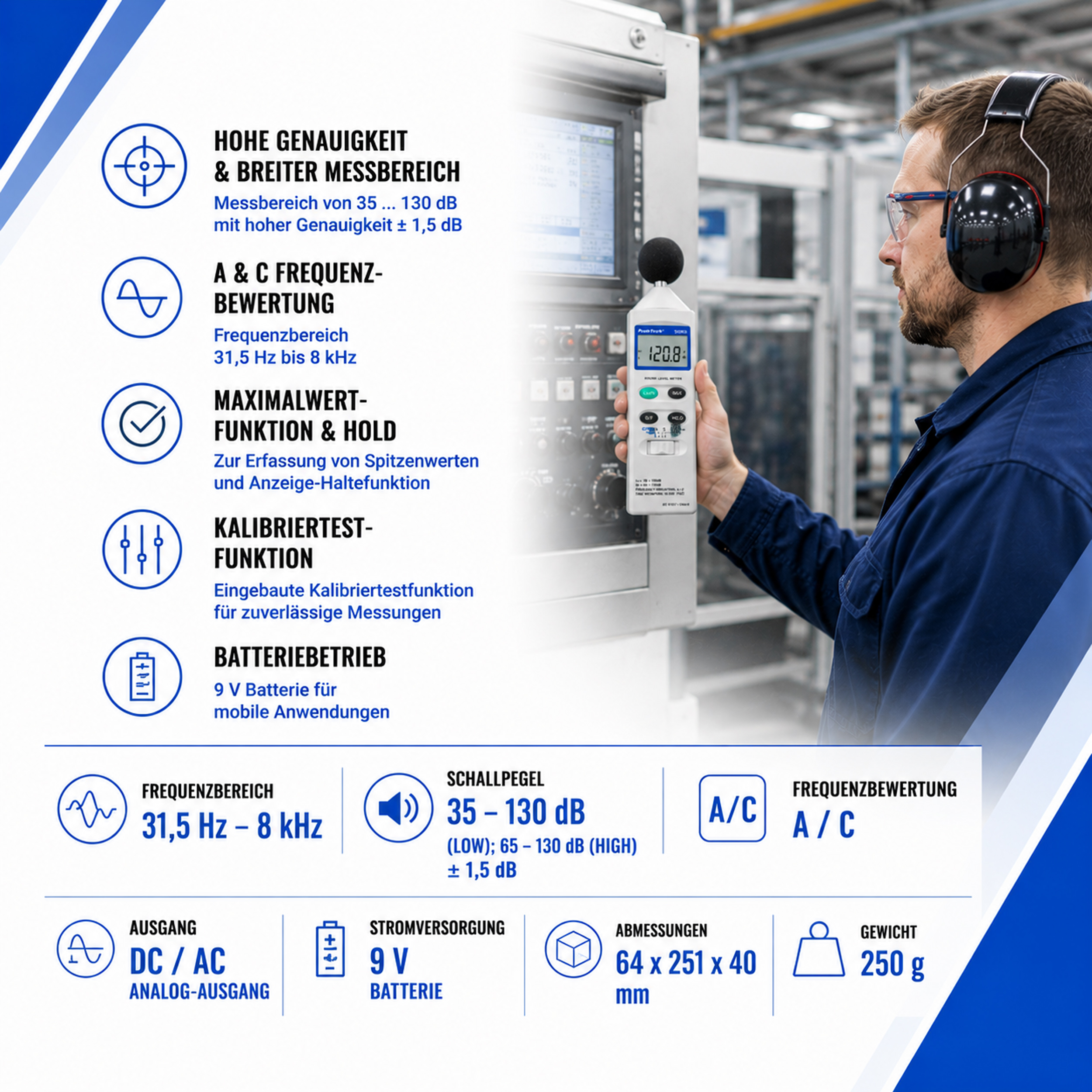 «PeakTech® P 5055» Digital Sound Level Meter, 3 1/2-digit