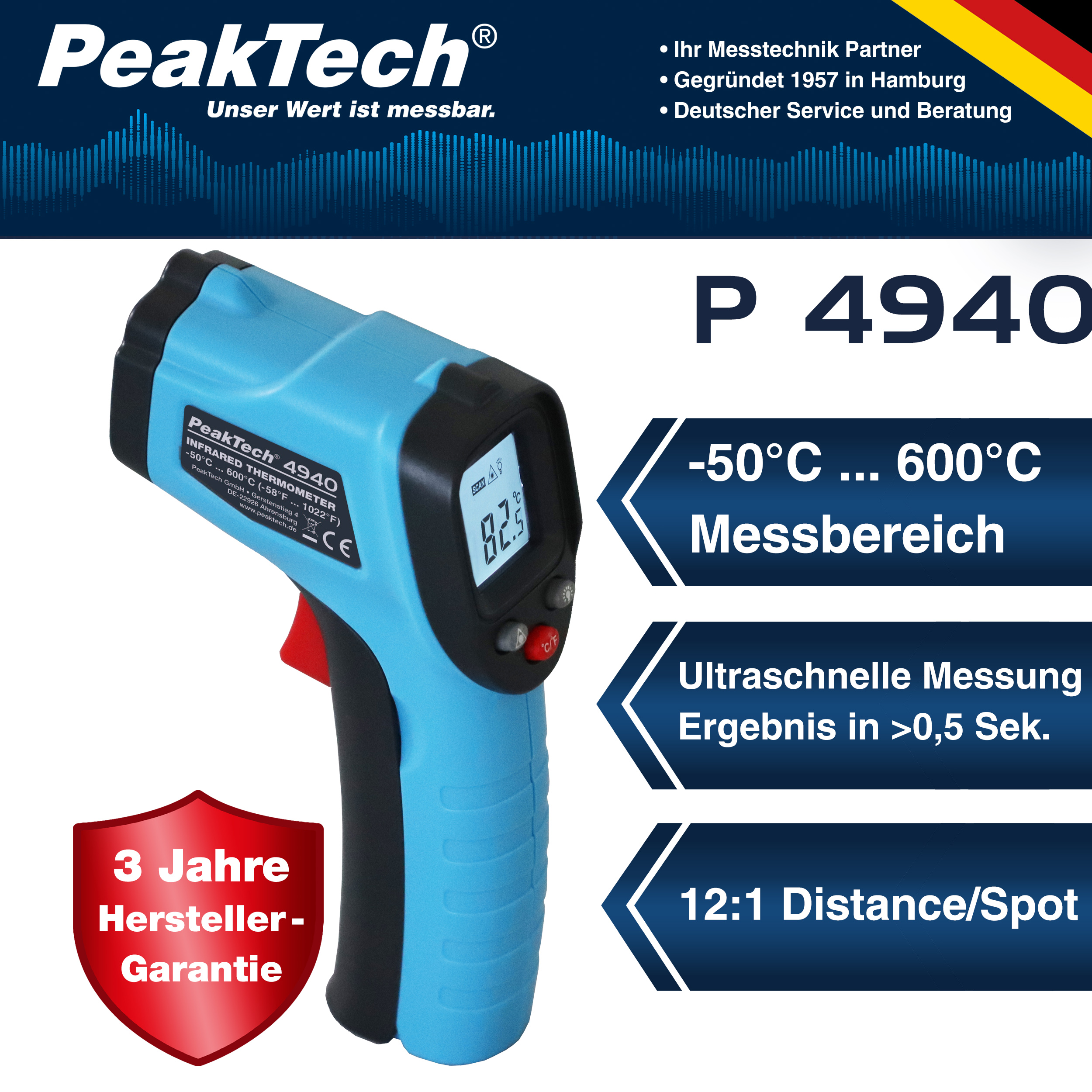 «PeakTech® P 4940» Mini termometr IR -50°C ... +600°C ~ 12:1