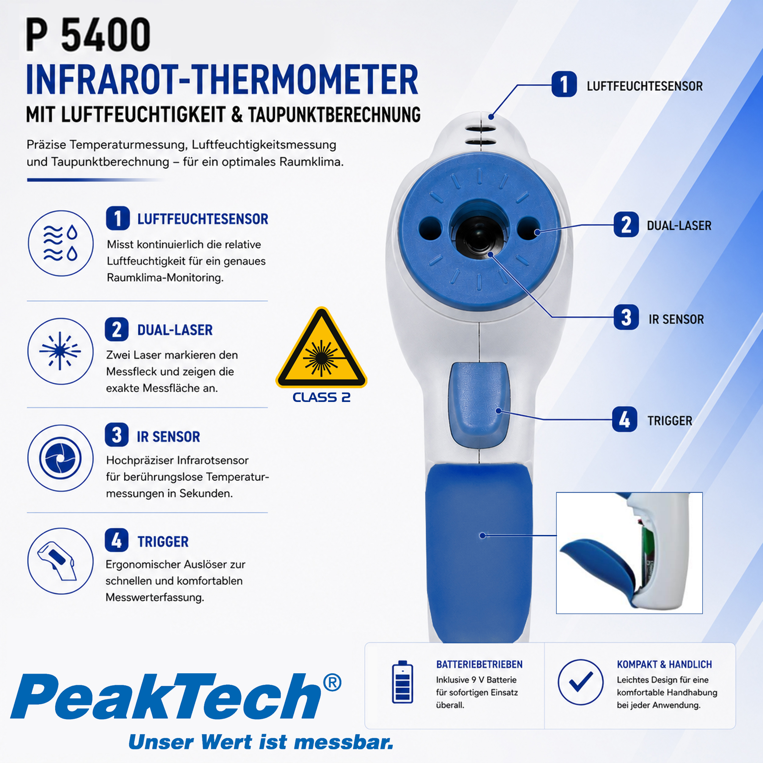 «PeakTech® P 5400» Thermometer - Taupunkt Messgerät -50...+260°C