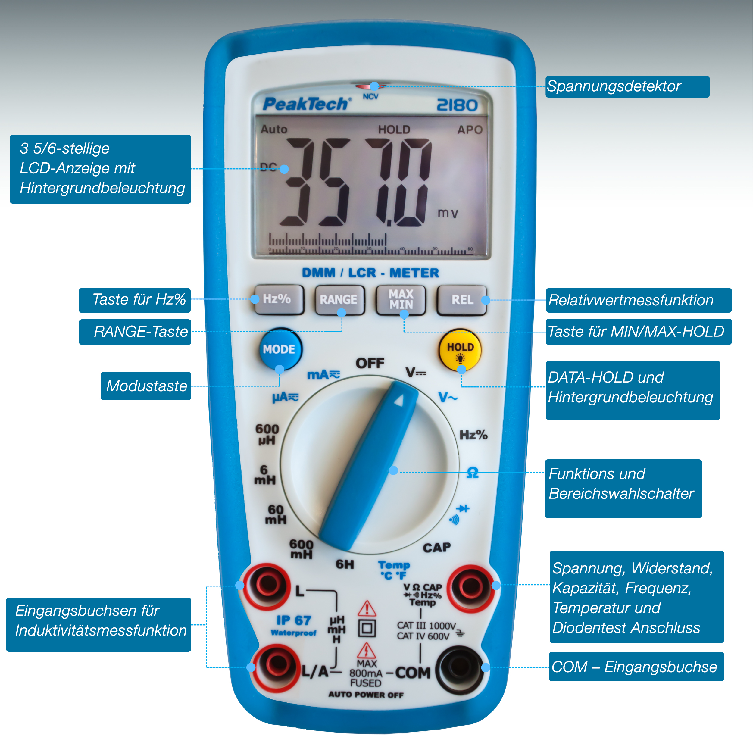«PeakTech® P 2180» Multimetr cyfrowy z miernikiem LCR, 6000 zliczeń