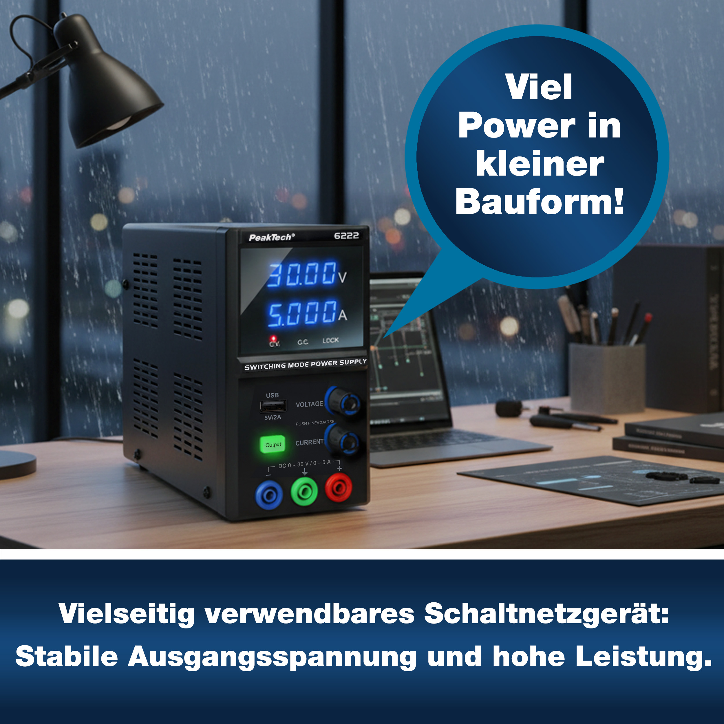 «PeakTech® P 6222» DC Labor-Schaltnetzteil, 0 - 30 V / 0 - 5 A