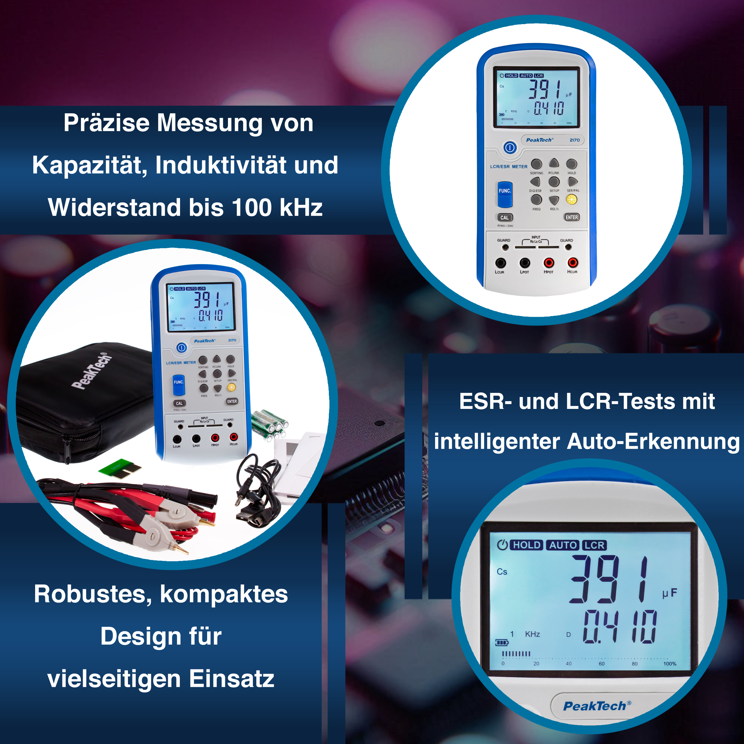 «PeakTech® P 2170» LCR-/ESR-Meter, 100 Hz - 100 kHz, with USB