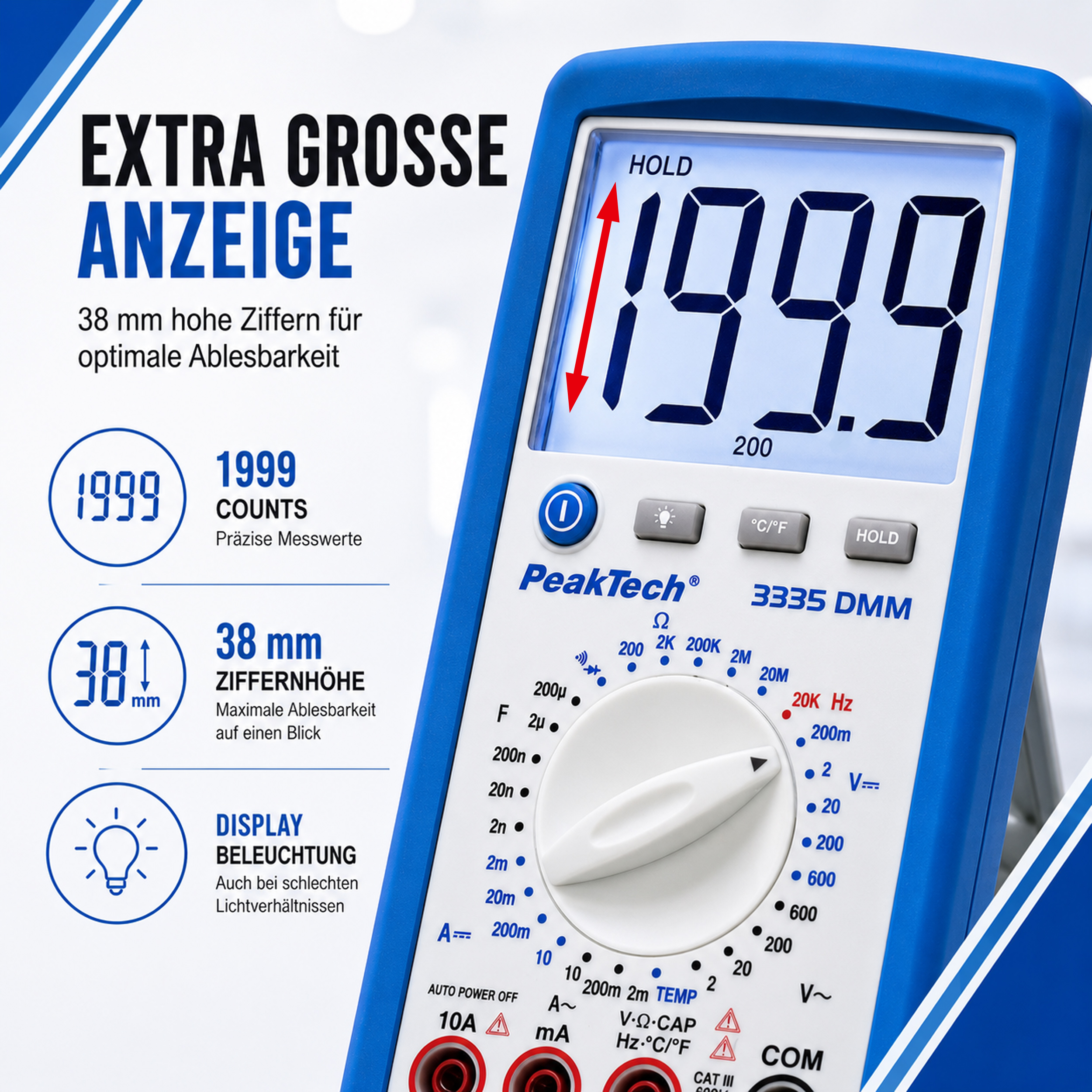«PeakTech® P 3335» Digital multimeter, 2,000 counts, 600V AC/DC