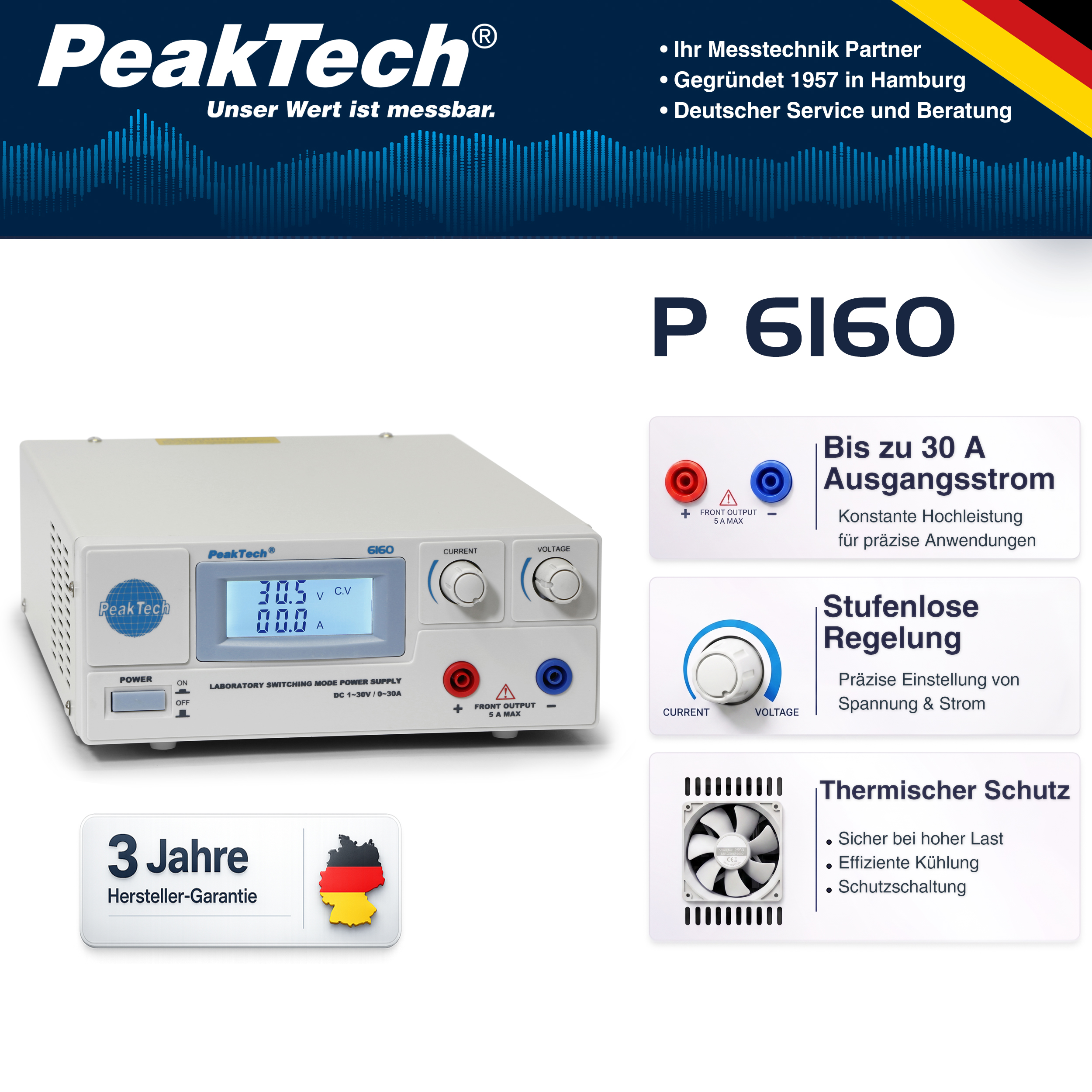 «PeakTech® P 6160» Alimentatore a commutazione da laboratorio