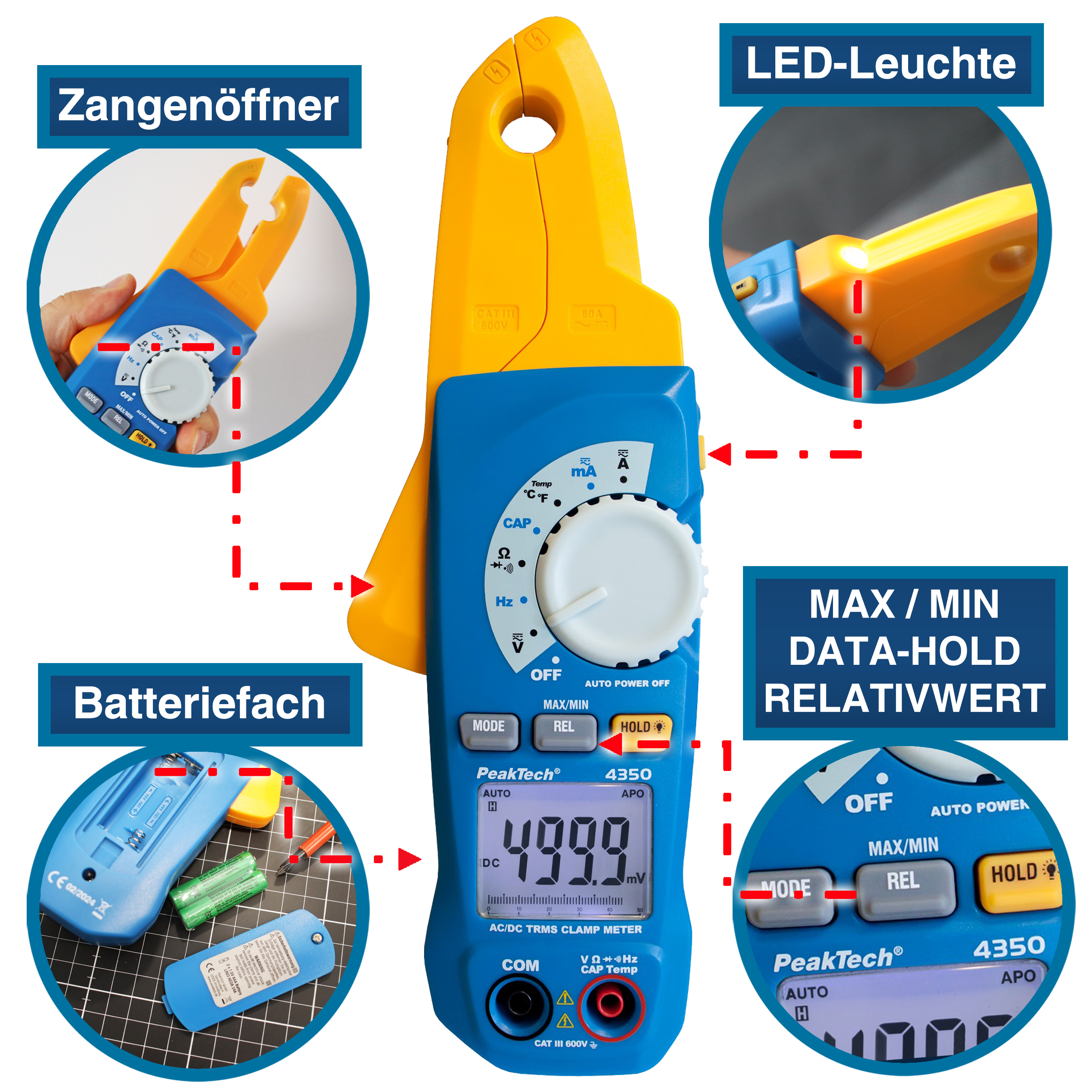 «PeakTech® P 4350» Pince ampèremétrique TRMS 4.000 comptages