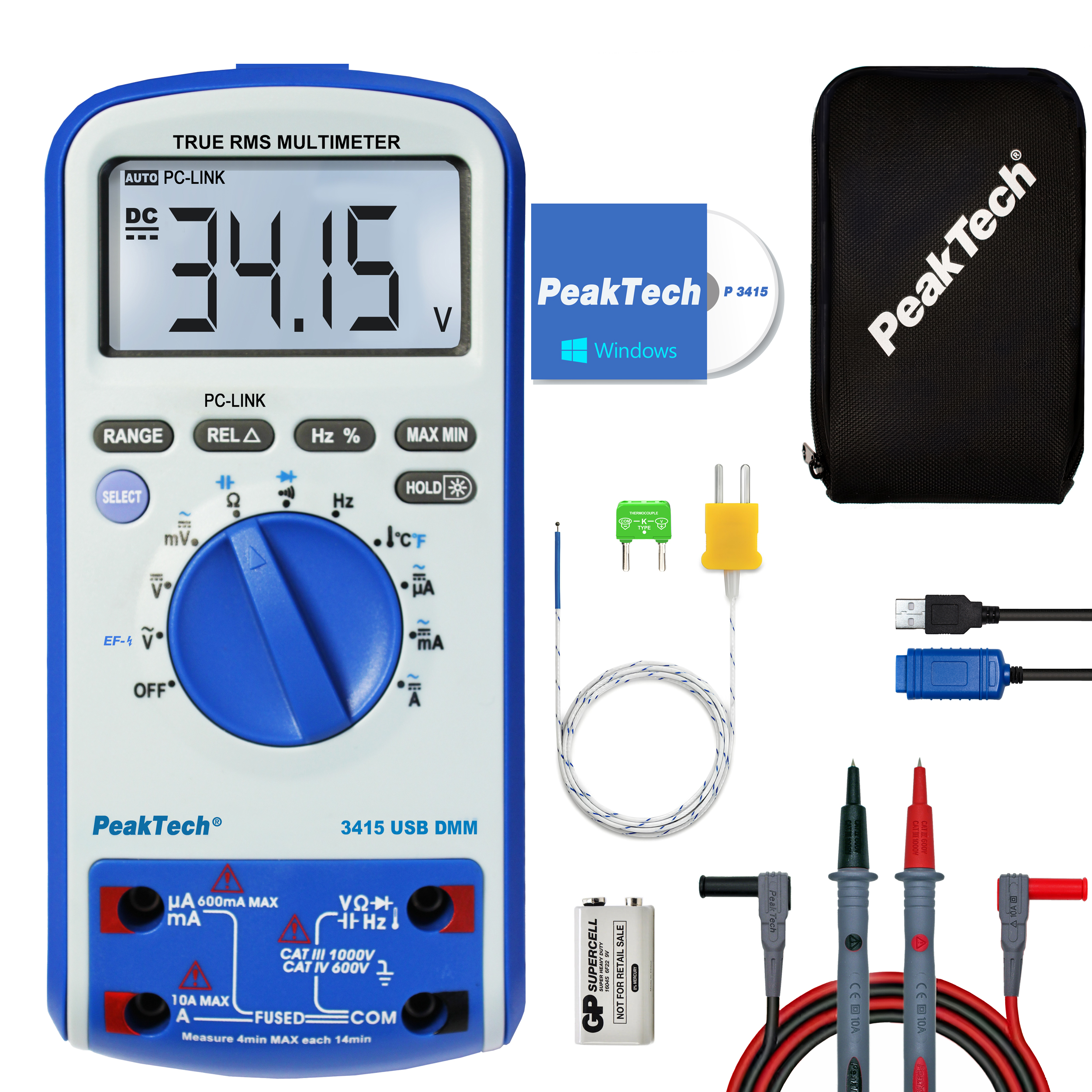 «PeakTech® P 3415» Digital multimeter, 6,000 counts, TrueRMS & USB