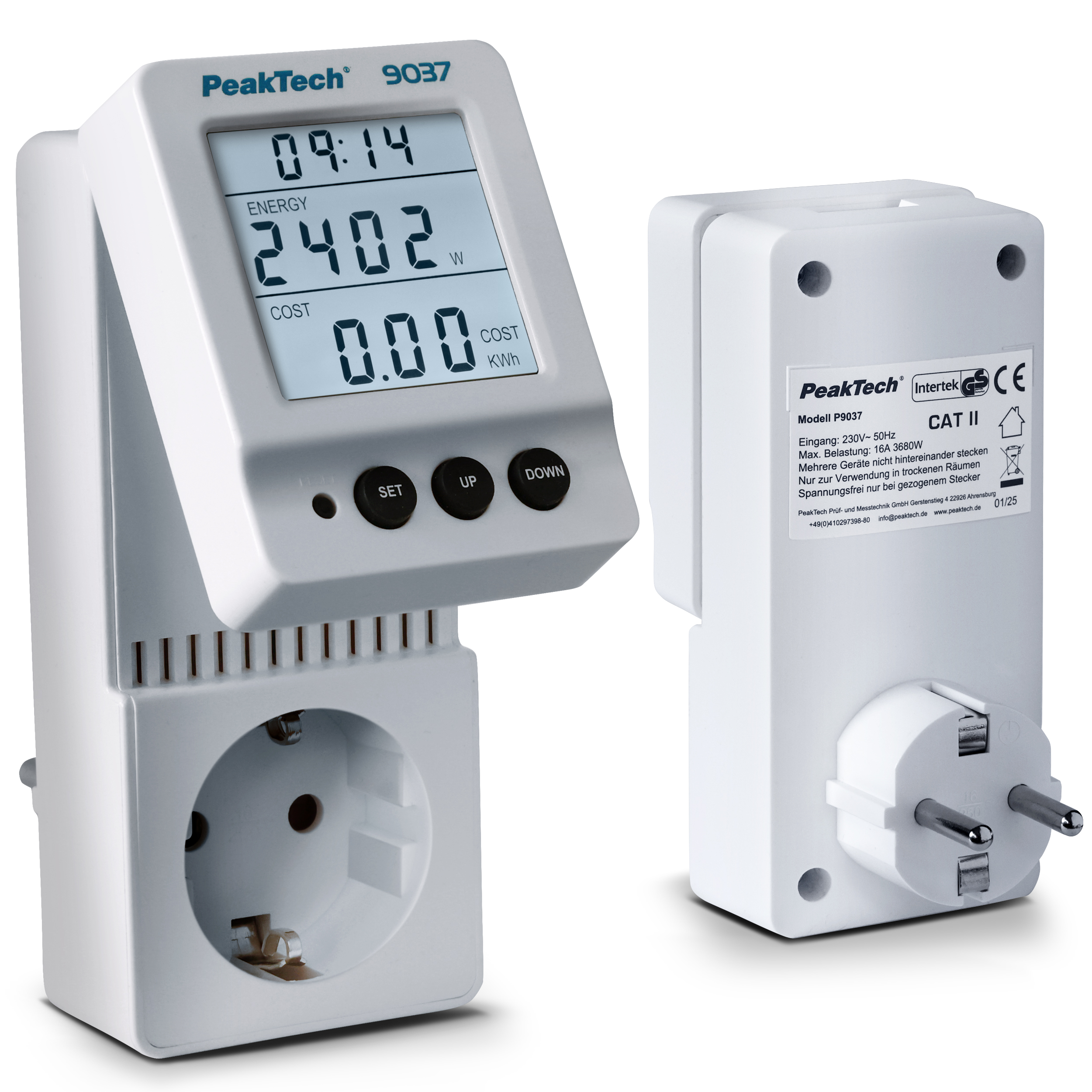 «PeakTech® P 9037» Contador de costes de energía de 0,1 W con LCD orientable