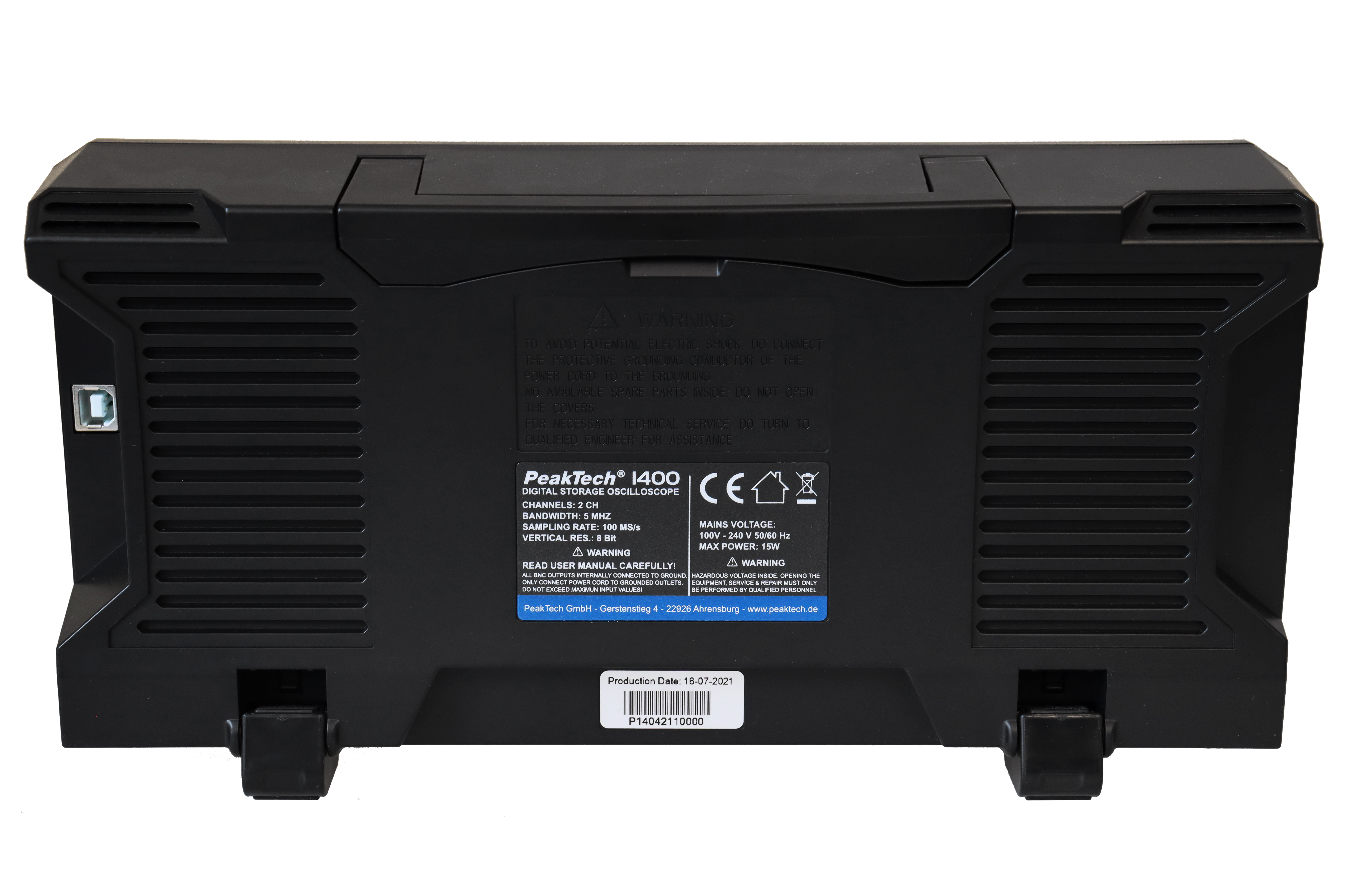 «PeakTech® P 1400» 5 MHz / 2CH, 100 MS/s Oscilloscope à mémoire