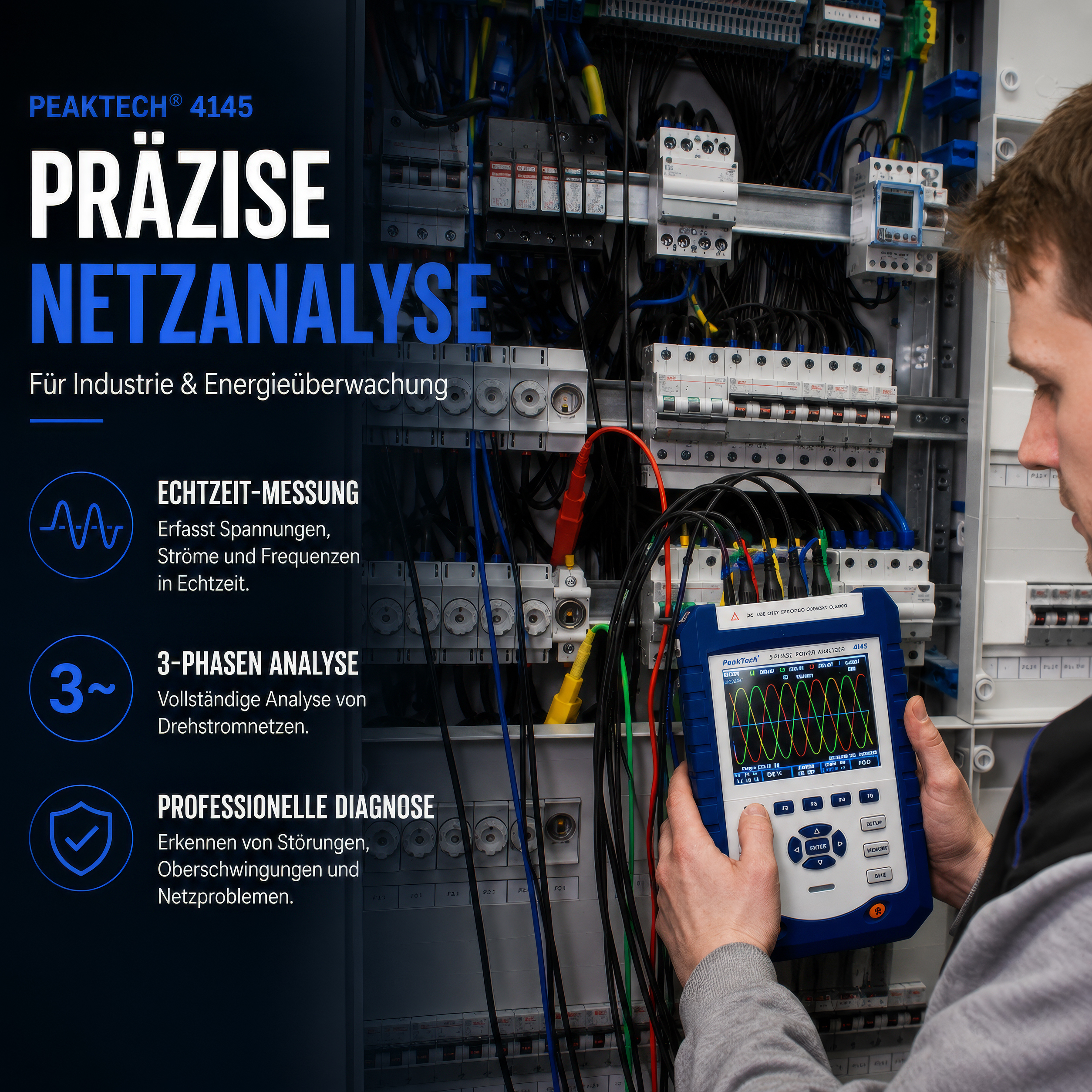 «PeakTech® P 4145» 3 - Phasen Analysator mit Datenlogger