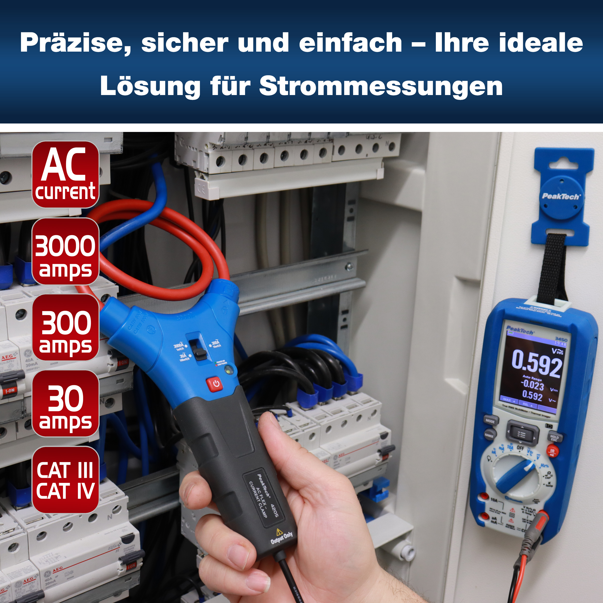 «PeakTech® P 4205» Flexible current clamp 3000 A AC with 4 mm plug
