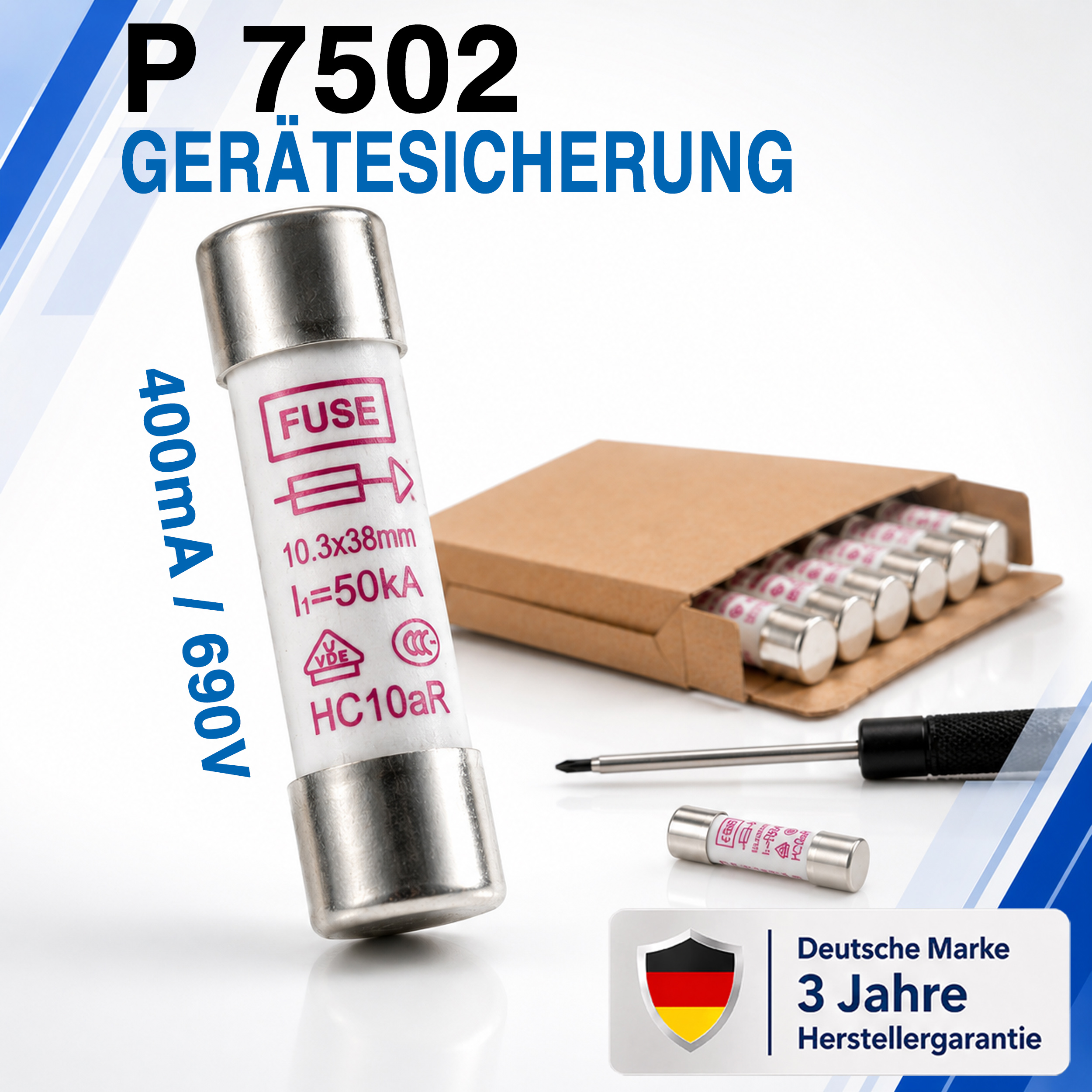 «PeakTech® P 7502» fuse 0.4 A / 690 V; 10.3x 38 mm, super fast acting (FF)