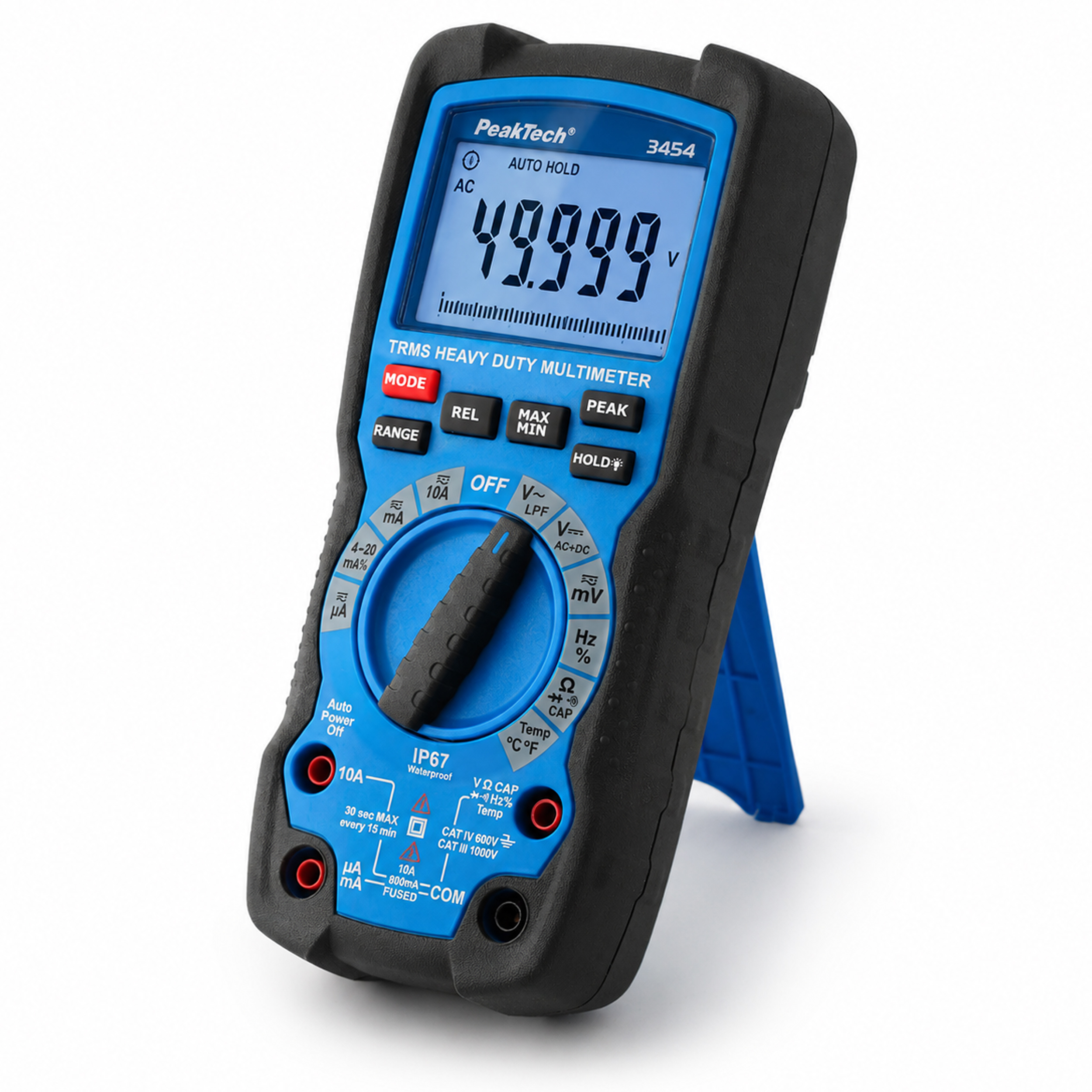 «PeakTech® P 3454» Multimètre robuste  ~ 50 000 points, écran LCD ~ 1 000 V CA/CC avec TrueRMS, IP67