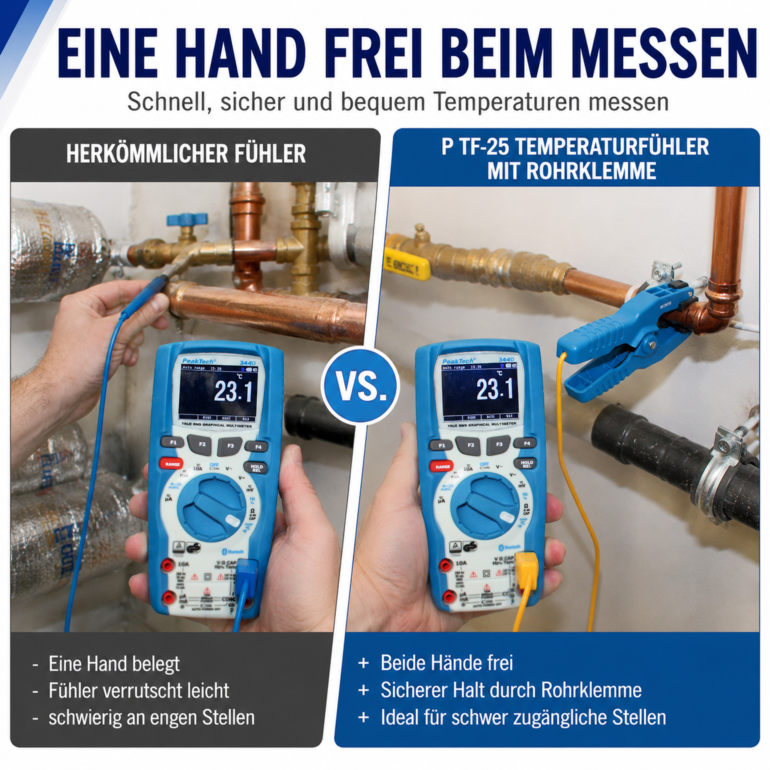 «PeakTech® P TF-25» Zangen-Temperaturfühler, -20 °C … + 200°C