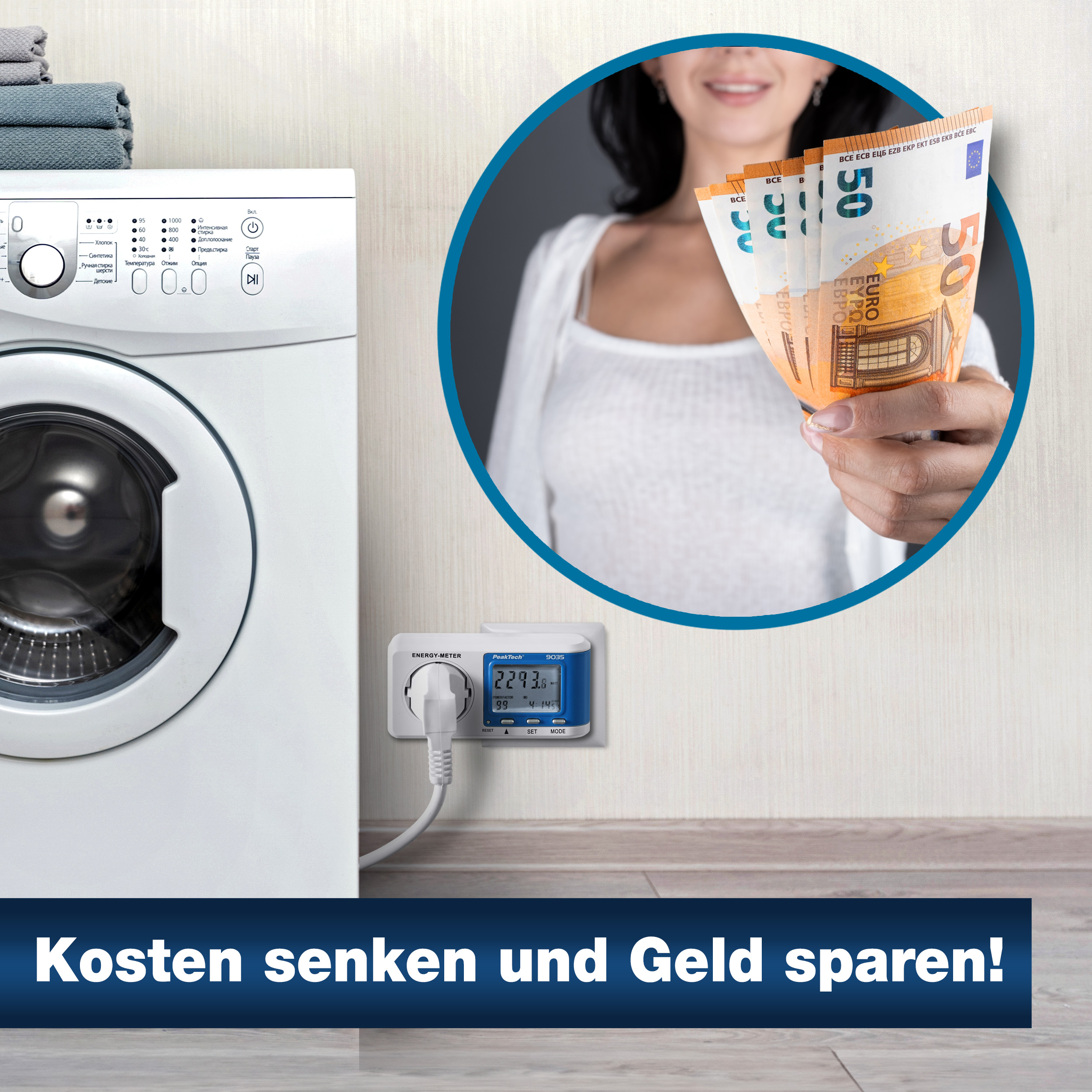 «PeakTech® P 9035» Energiekostenmessgerät mit 0,1 W Auflösung und Anzeigepuffer