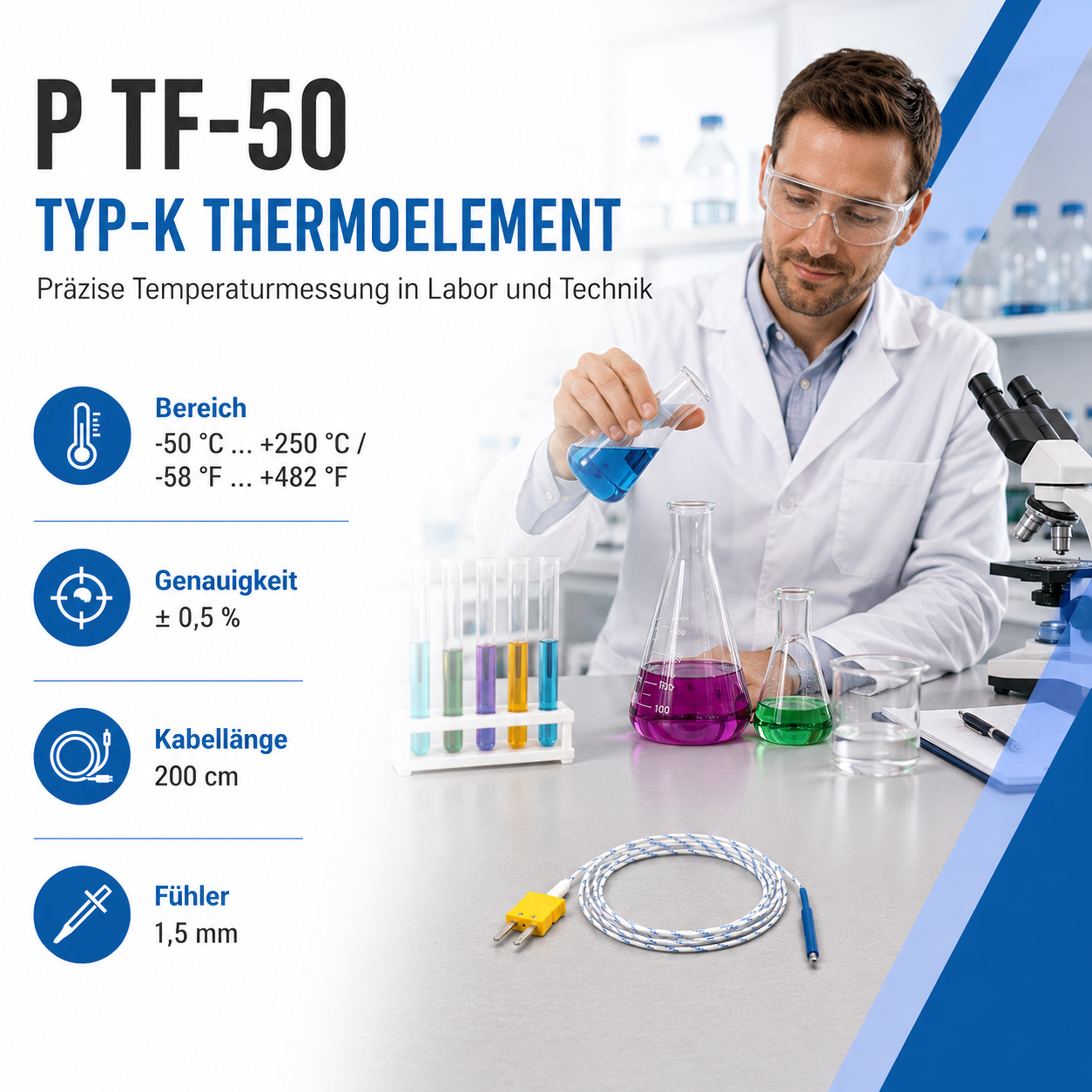«PeakTech® P TF-50» Sonda perełkowa, -50 ... +250°C