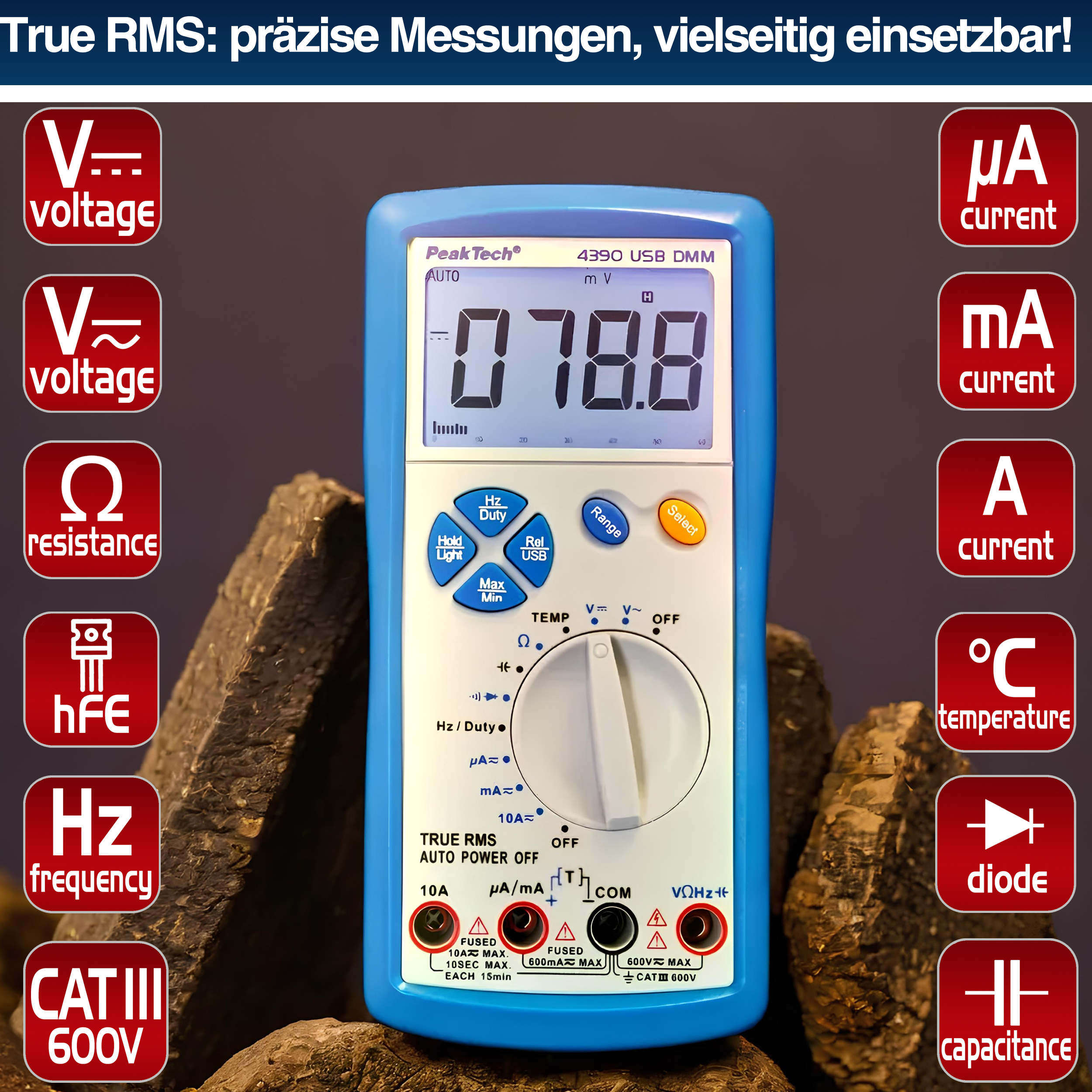 «PeakTech® P 4390» Multimetr cyfrowy, 6.000 zliczeń, TrueRMS
