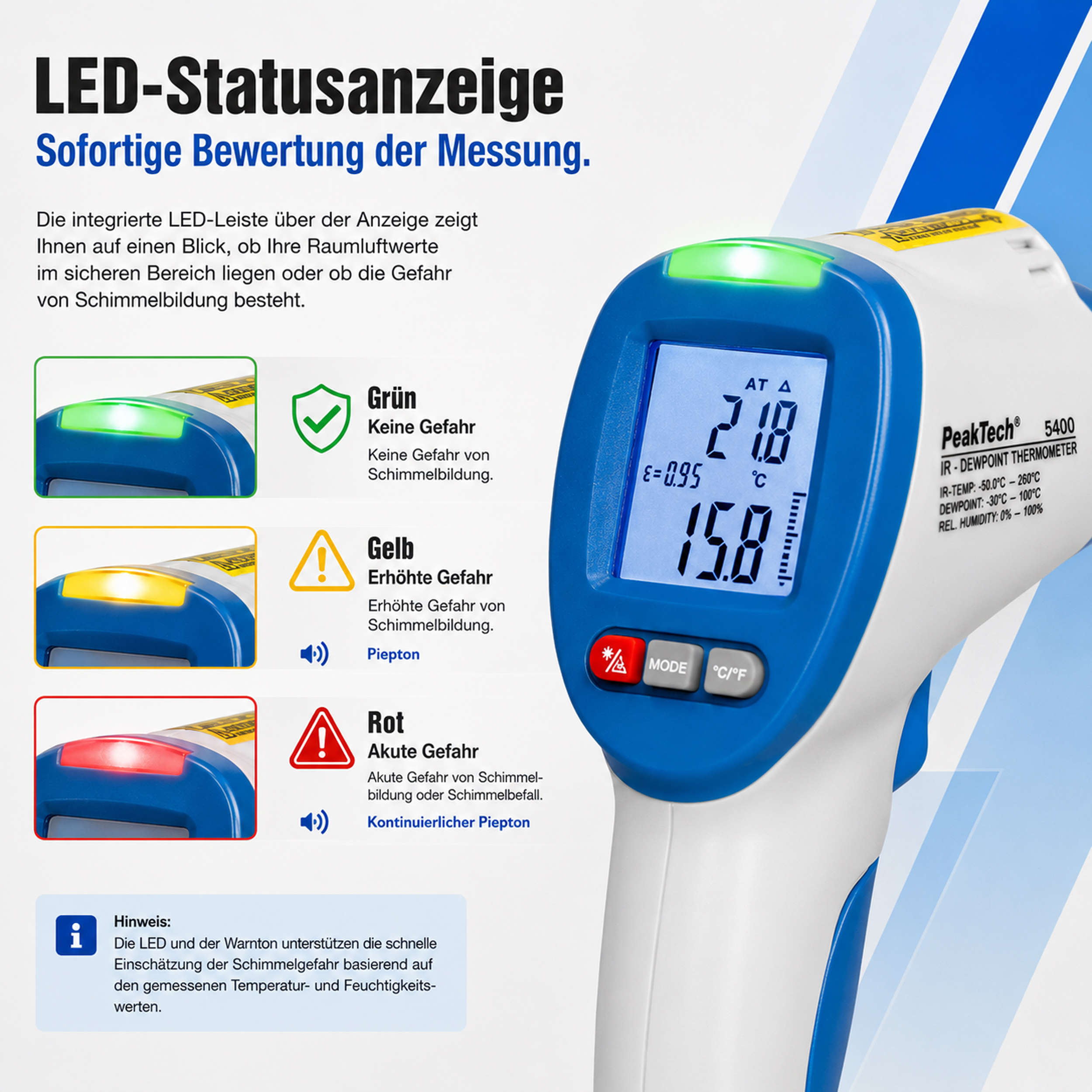 «PeakTech® P 5400» Thermometer - Taupunkt Messgerät -50...+260°C