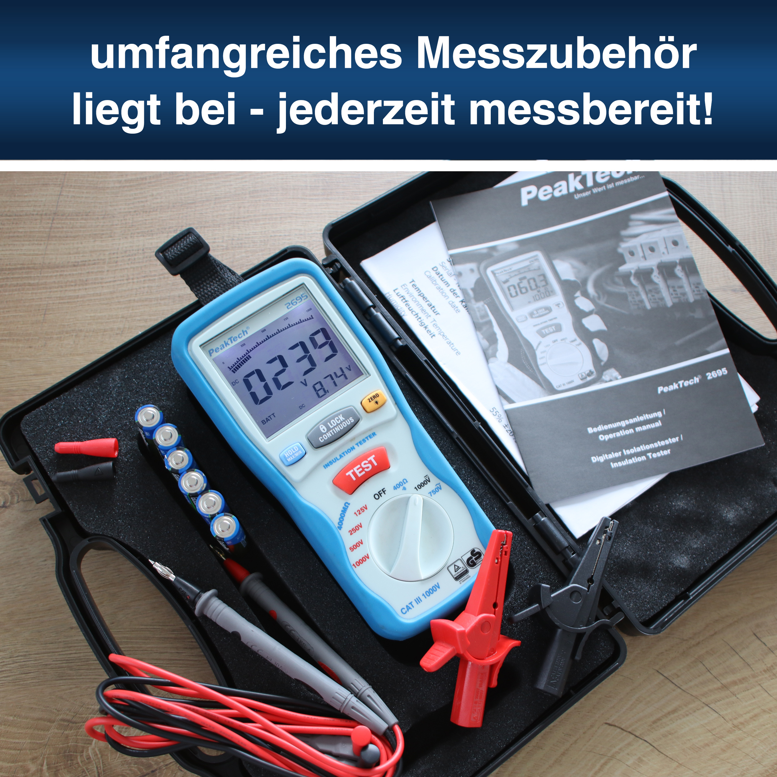 «PeakTech® P 2695» Medidor de Aislamiento 125/250/500/1000 V /4000 MΩ