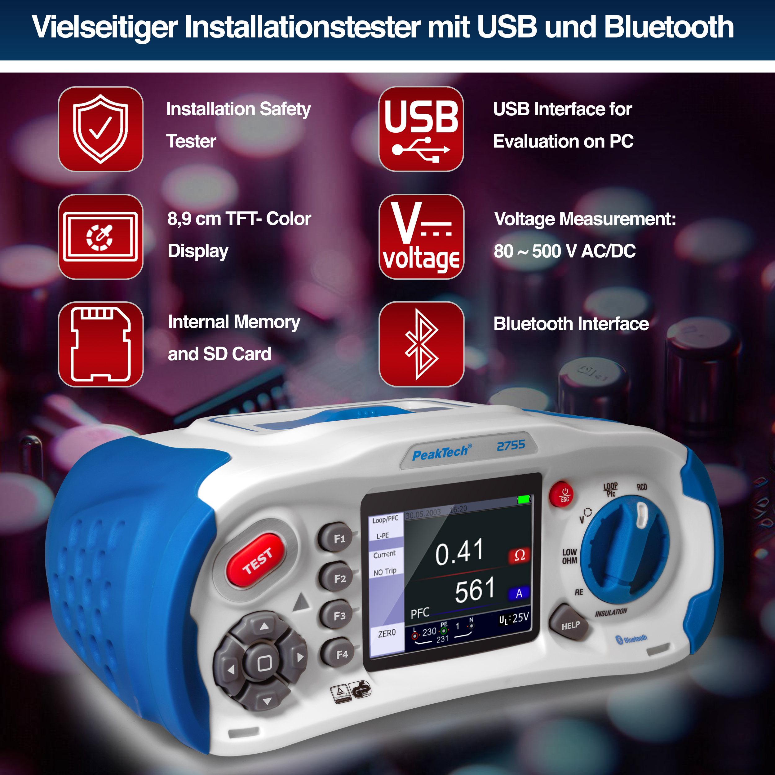 «PeakTech® P 2755» Tester di sicurezza per l'installazione