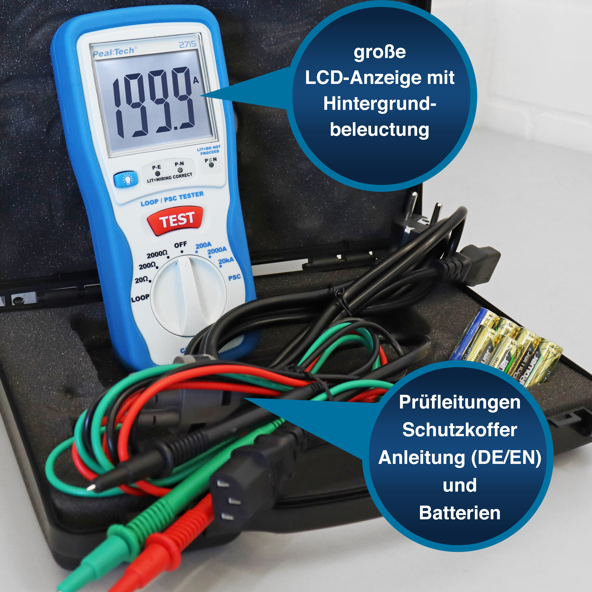 «PeakTech® P 2715» Digital LOOP / PSC loop impedance tester