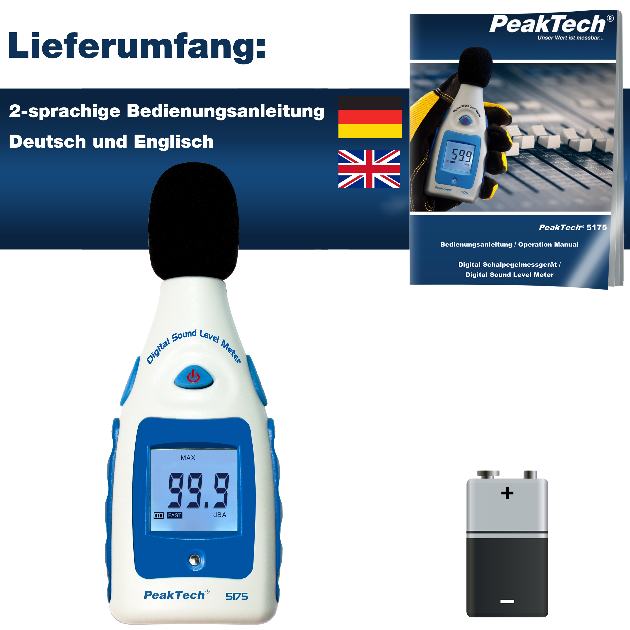 «PeakTech® P 5175» Miernik poziomu dźwięku, 40...130 dBA