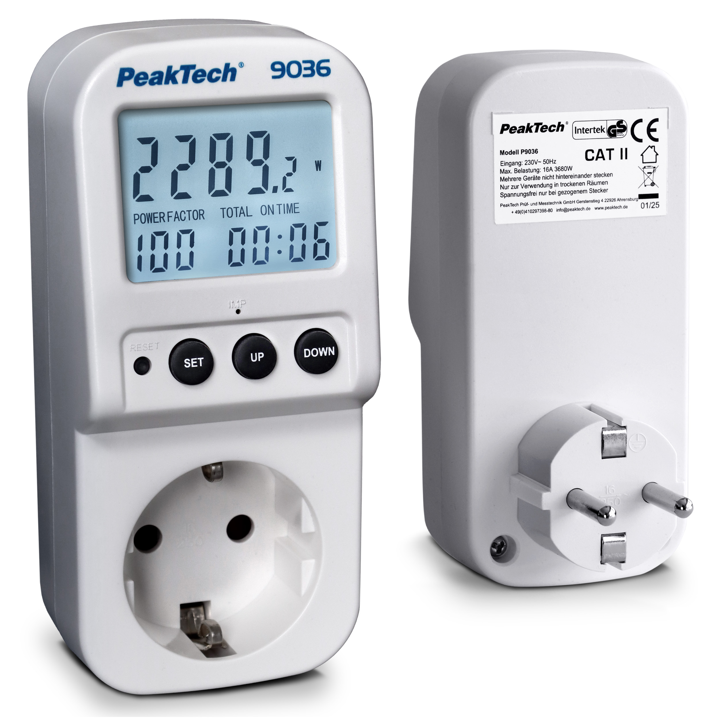 «PeakTech® P 9036» Contador de energía 0,1 W con pantalla iluminada