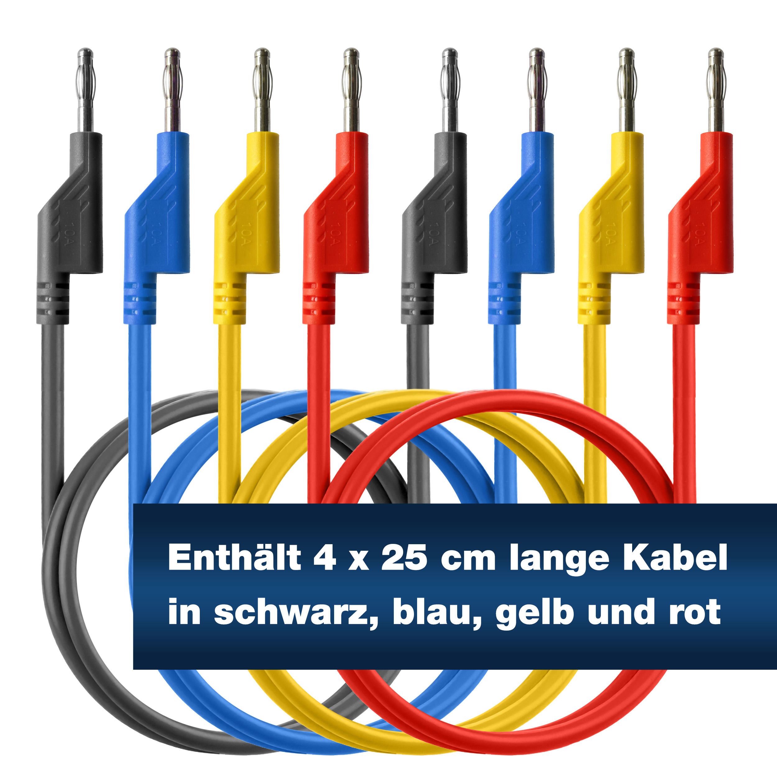 «PeakTech® P 7046» Set of 4 Test Leads (25cm) for Laboratory Power Supplies
