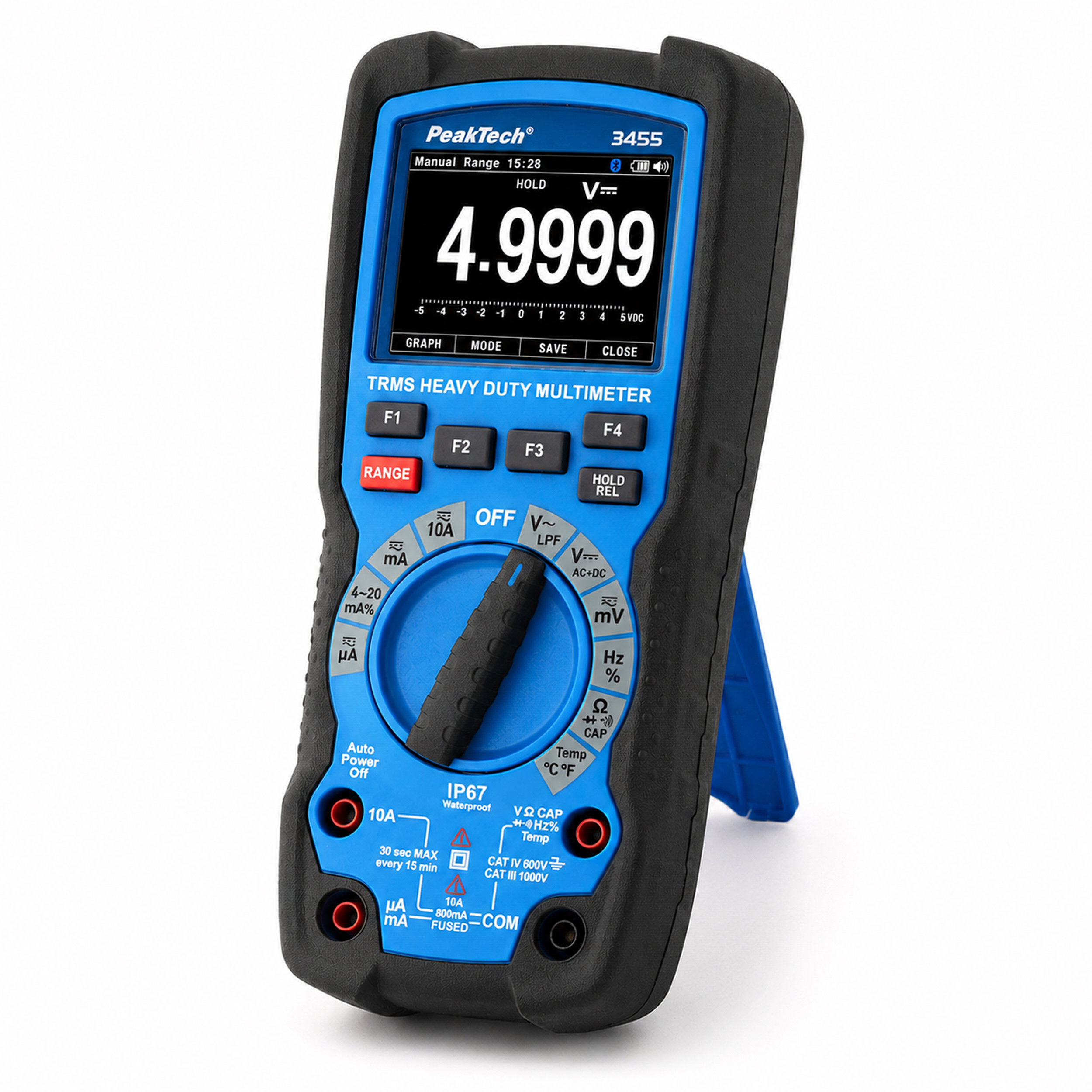 «PeakTech® P 3455»  Multimètre graphique haute performance ~ 50 000 points TFT ~ 1 000 V AC/DC avec True RMS, IP67, Bluetooth