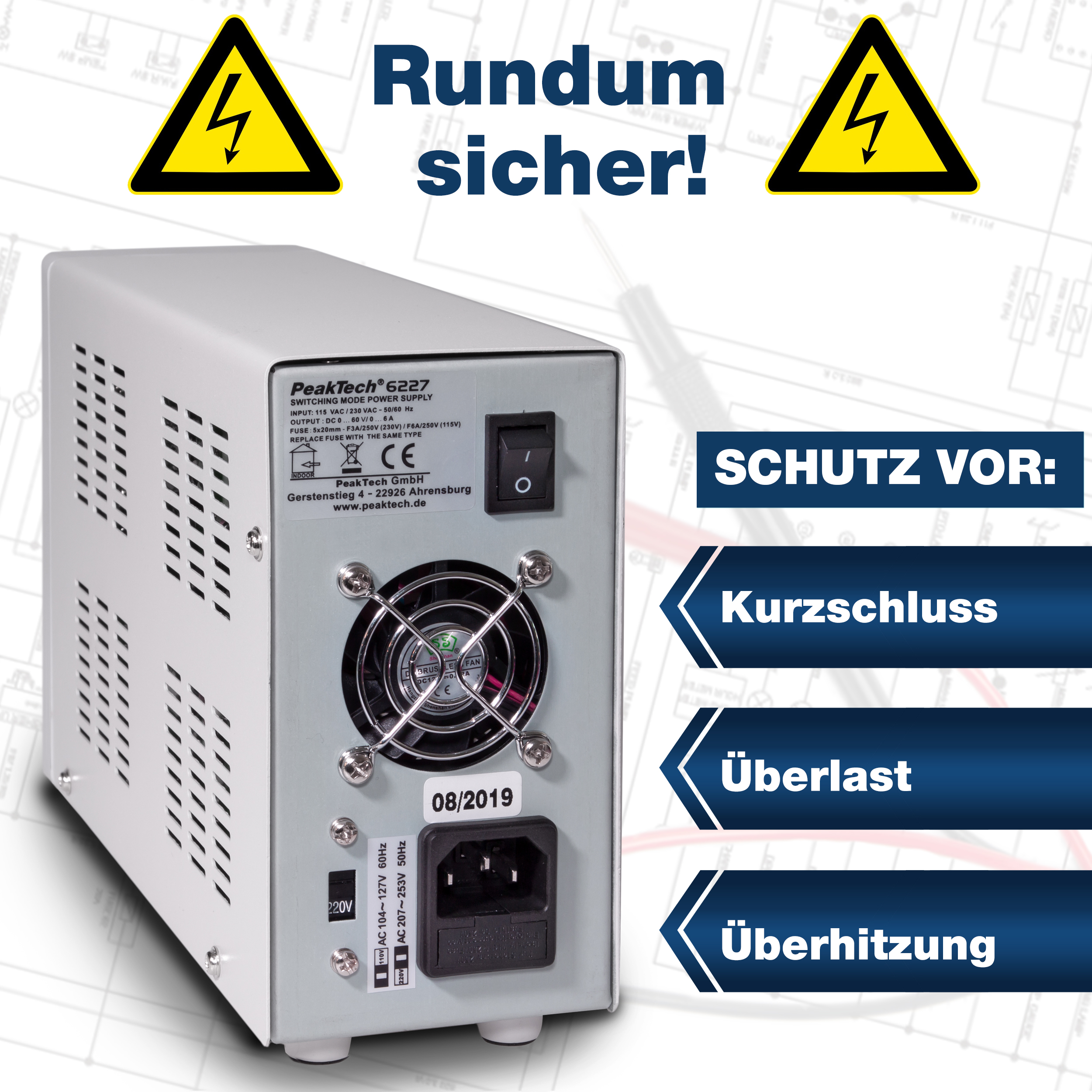 «PeakTech® P 6227» Switching Mode Power Supply 0 - 60 V / 0 - 6 A DC