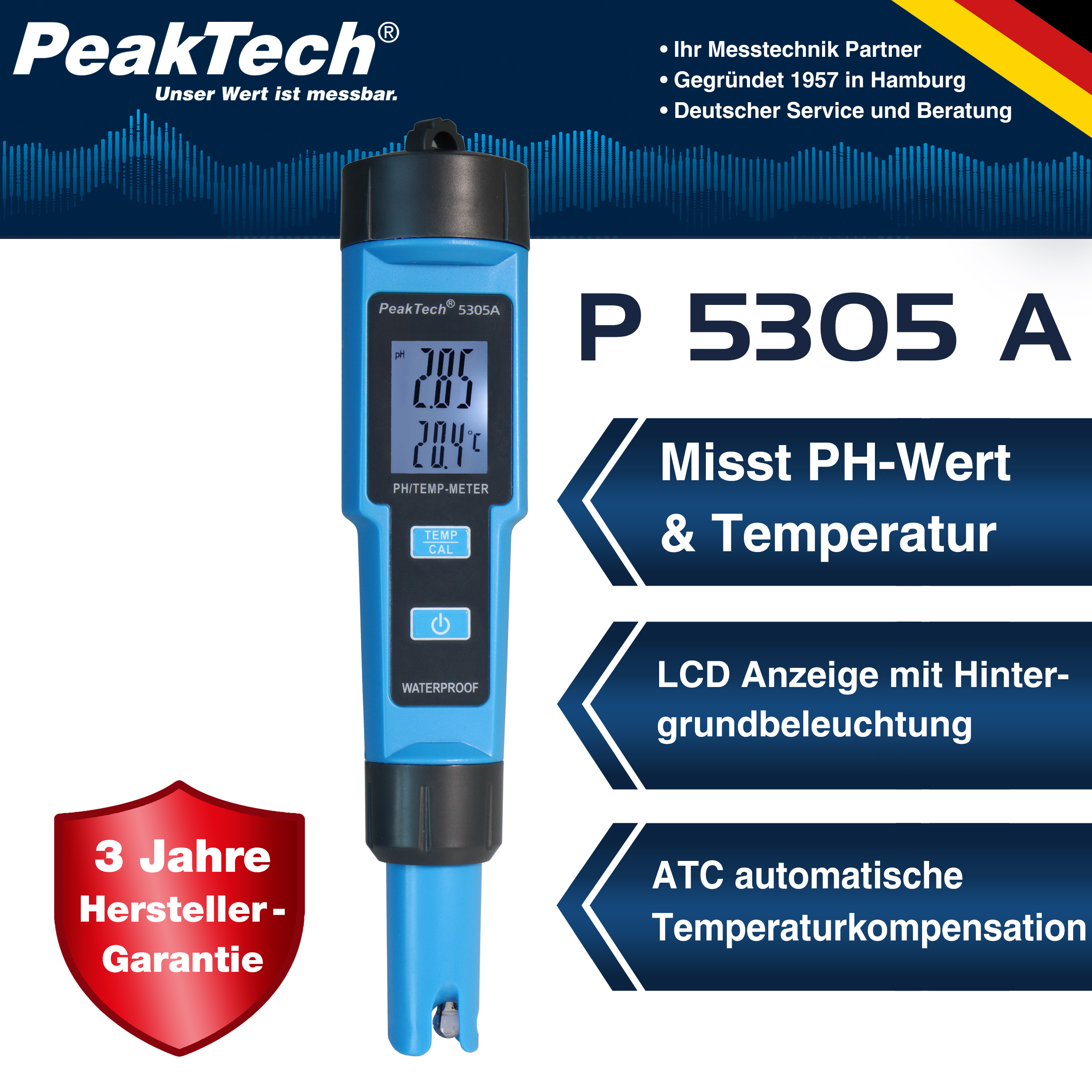 «PeakTech® P 5305 A» PH-mètre 2 en 1 pour PH/TEMP
