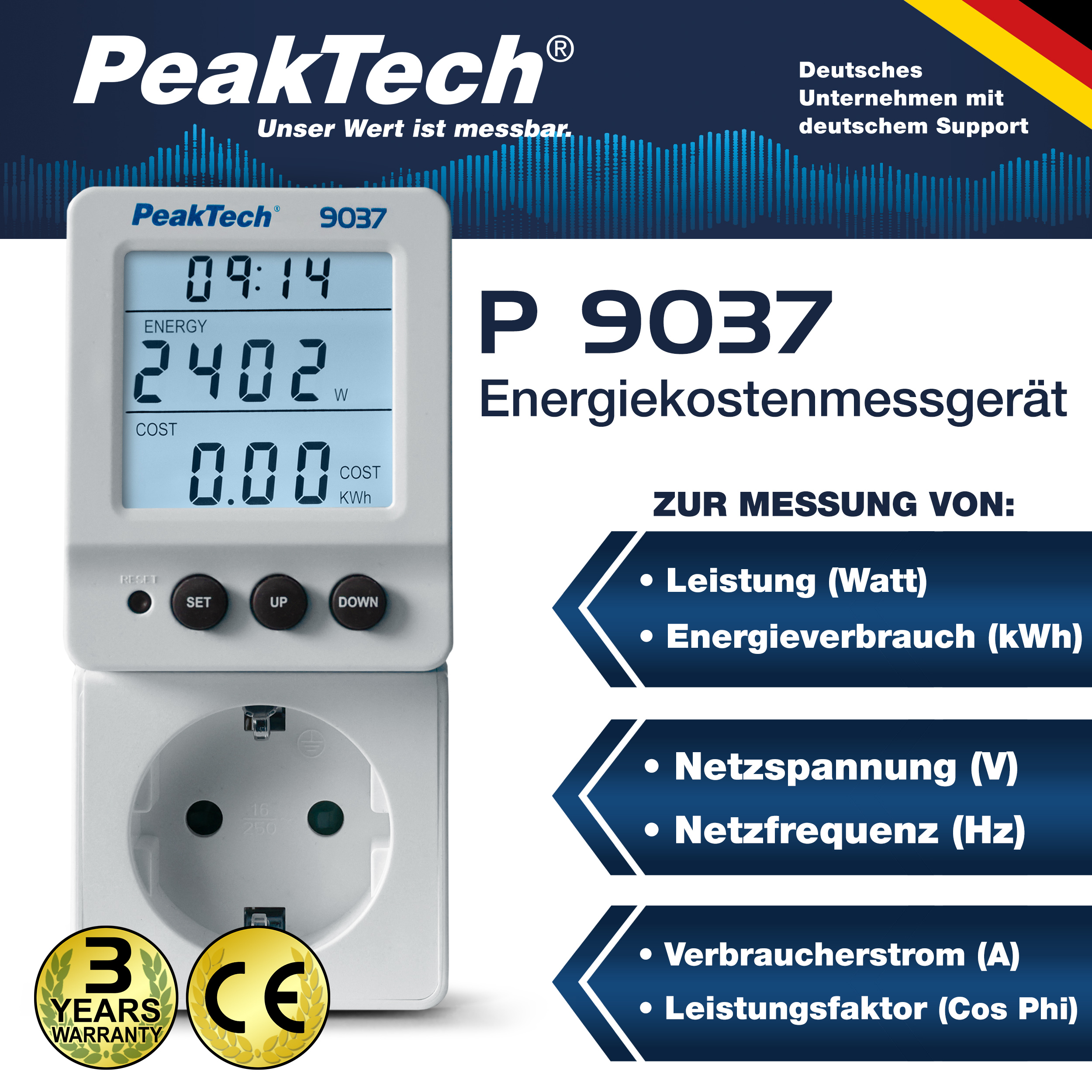 «PeakTech® P 9037» Energy meter 0.1 W with pivotable display