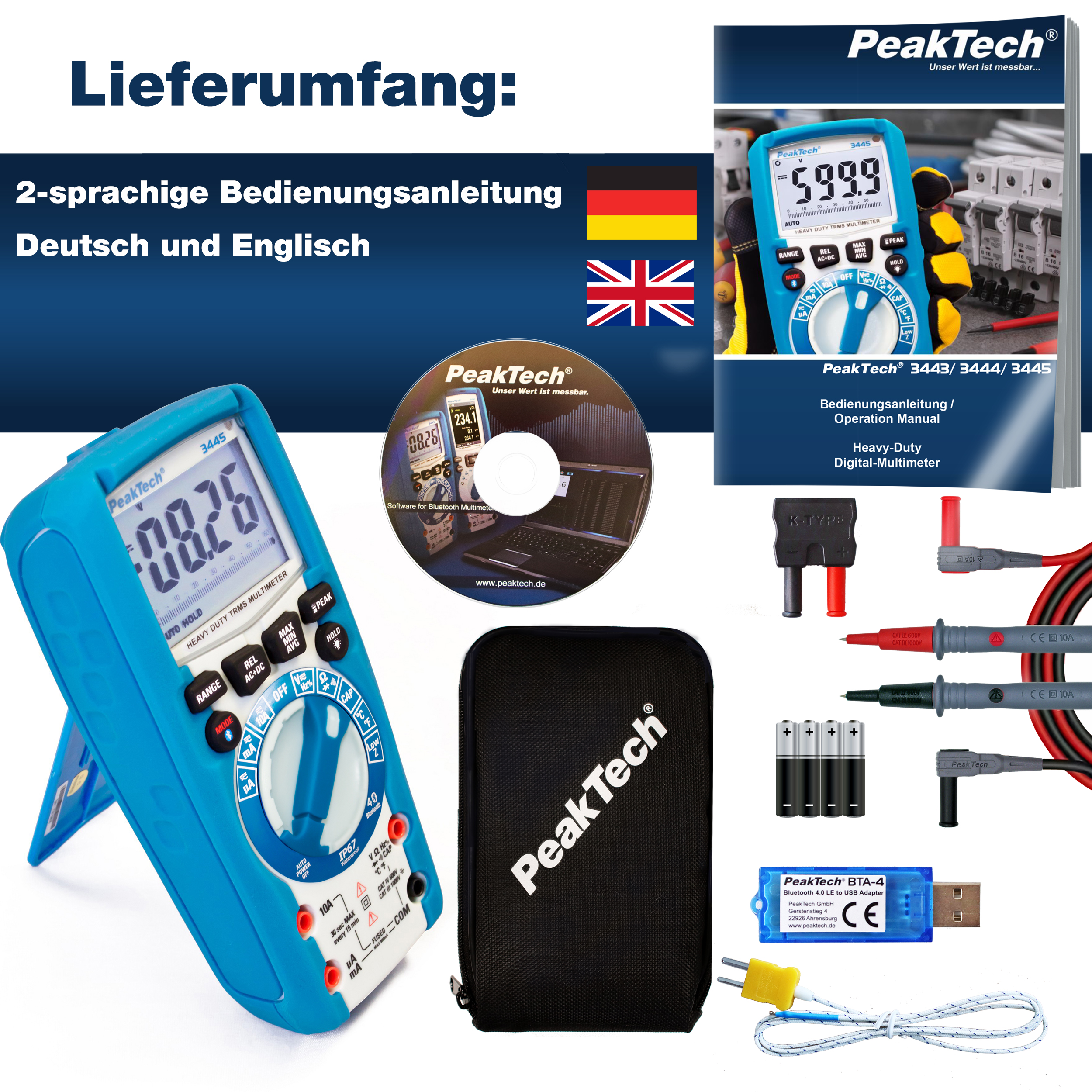 «PeakTech® P 3445» Multímetro Digital 6000 cuentas TRMS, IP67, BT