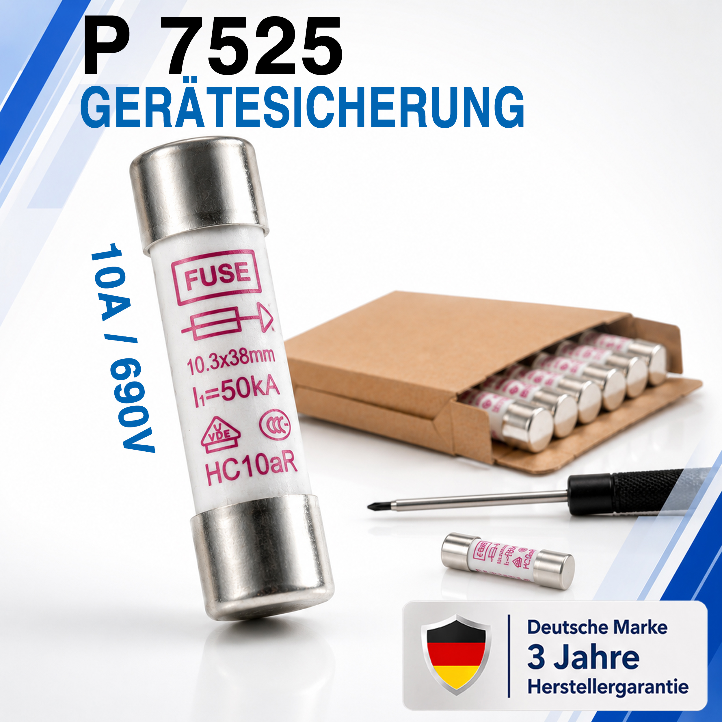«PeakTech® P 7525» microfuse ~ 10 A / 690 V ~ 10.3 x 38 mm ~ super fast acting (FF)