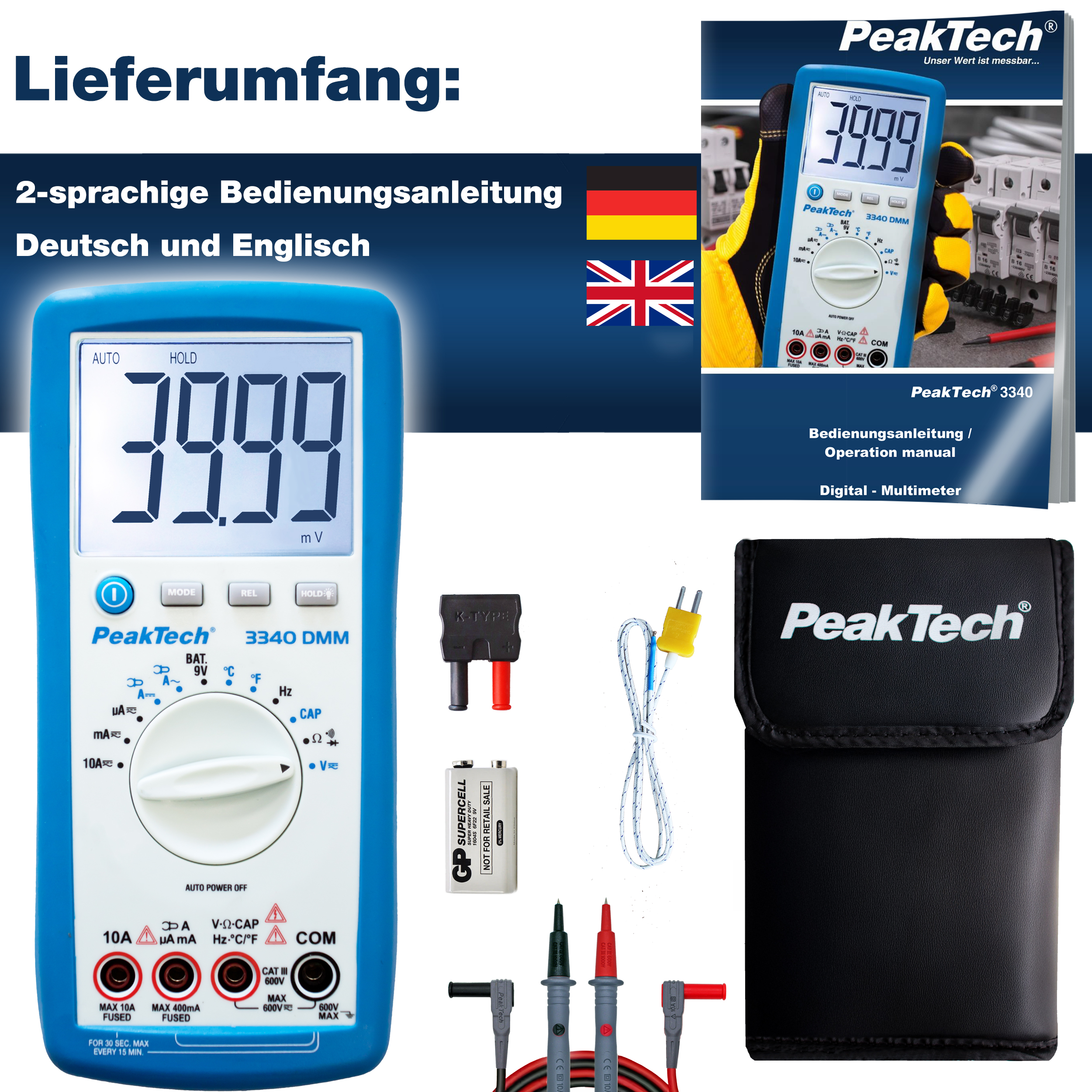 «PeakTech® P 3340» Digital multimeter, 4,000 counts, 600V AC / DC