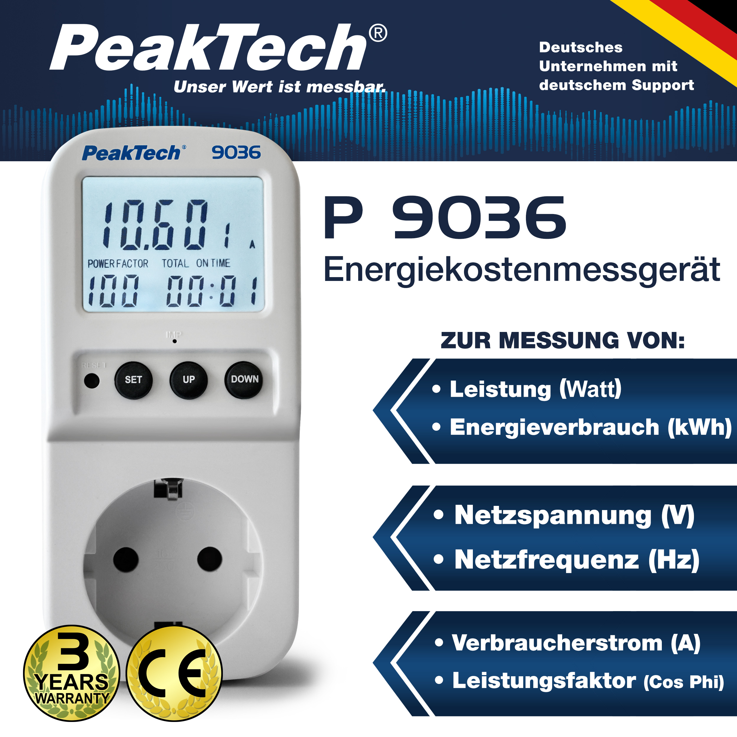 «PeakTech® P 9036» Energy meter 0.1 W with illuminated display