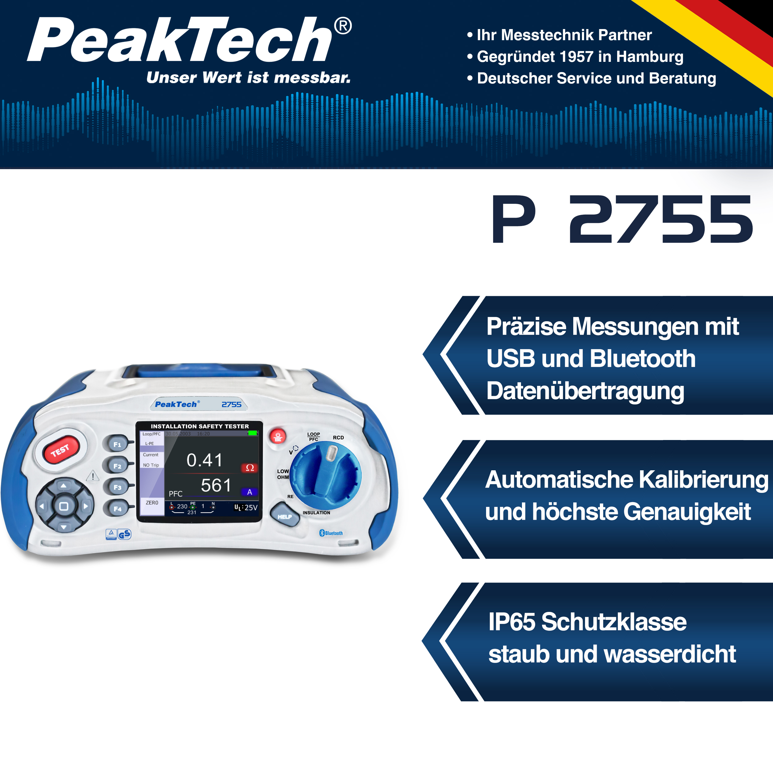 «PeakTech® P 2755» Tester di sicurezza per l'installazione