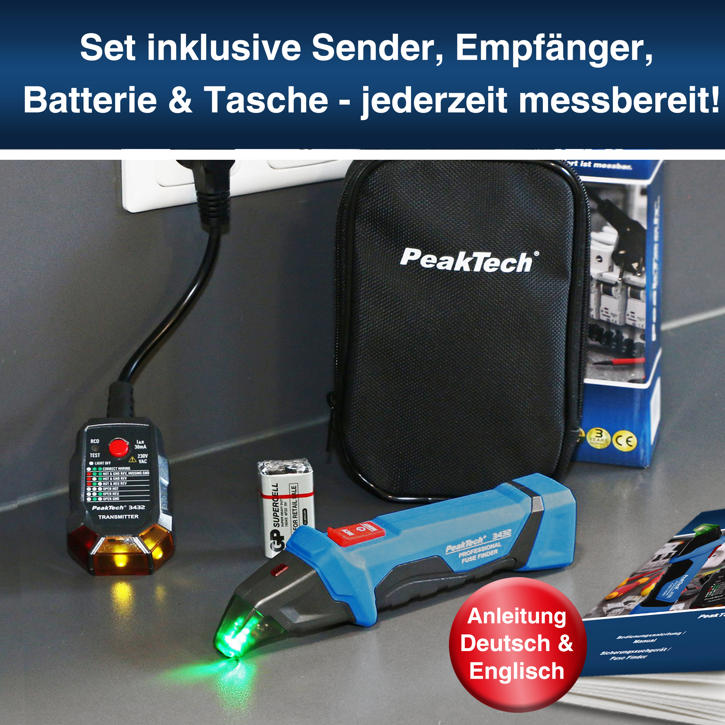 «PeakTech® P 3432» Sicherungsfinder mit RCD Tester