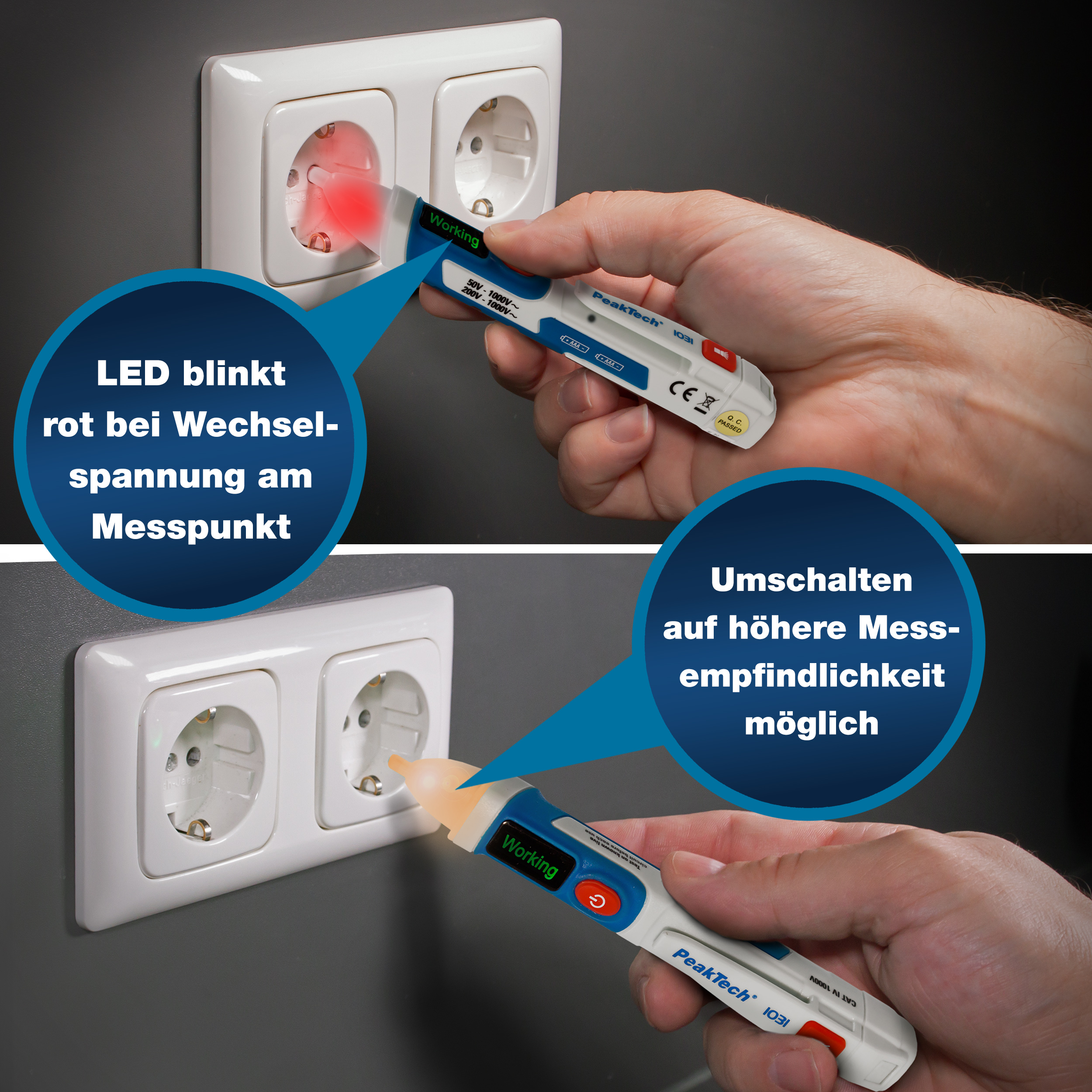 «PeakTech® P 1031» Tester napięcia AC 50 - 1000 V AC z wibracjami