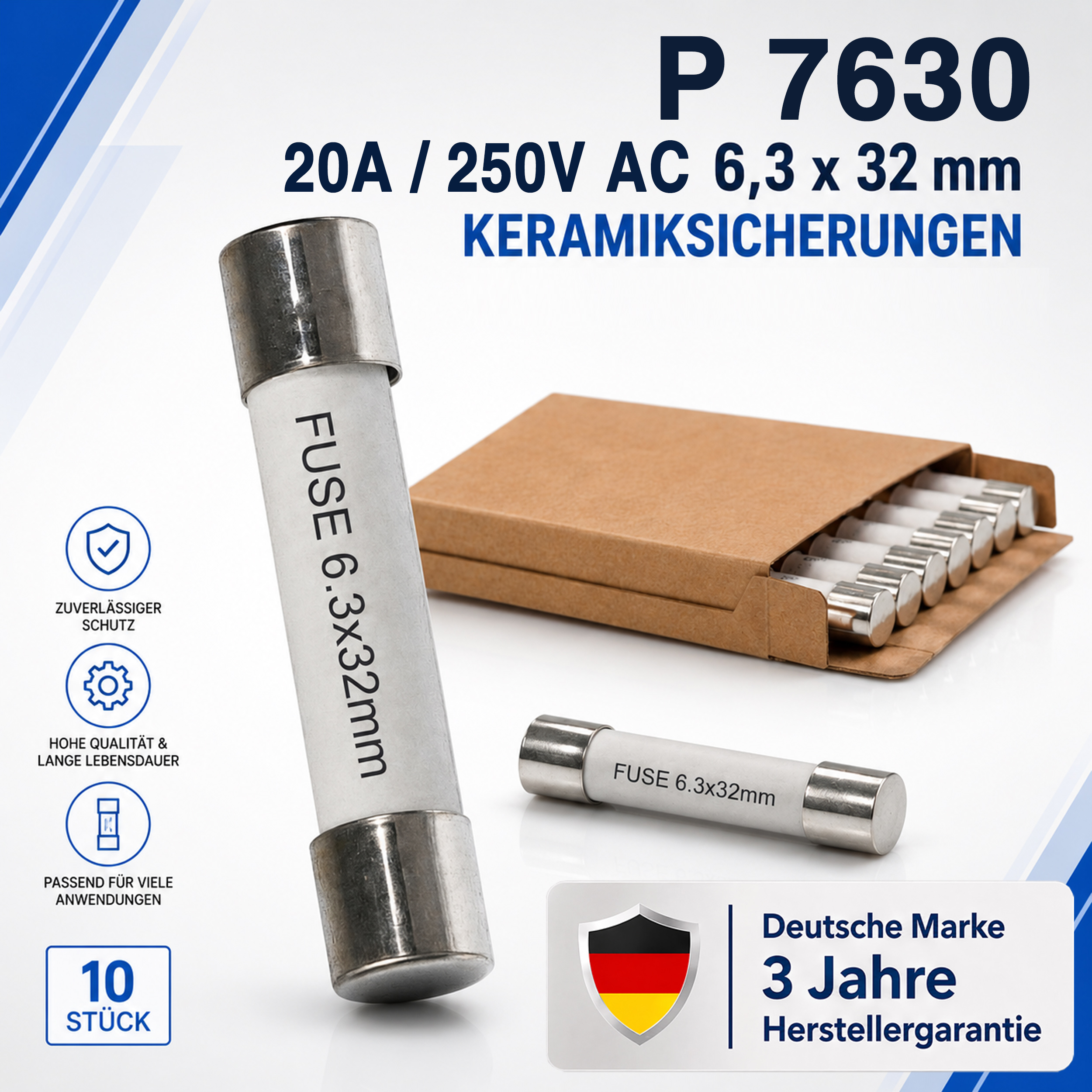 "PeakTech® P 7630" Microfusible ~ 20 A / 250 V ~ 6,3 x 32 mm ~ super rápido (FF)