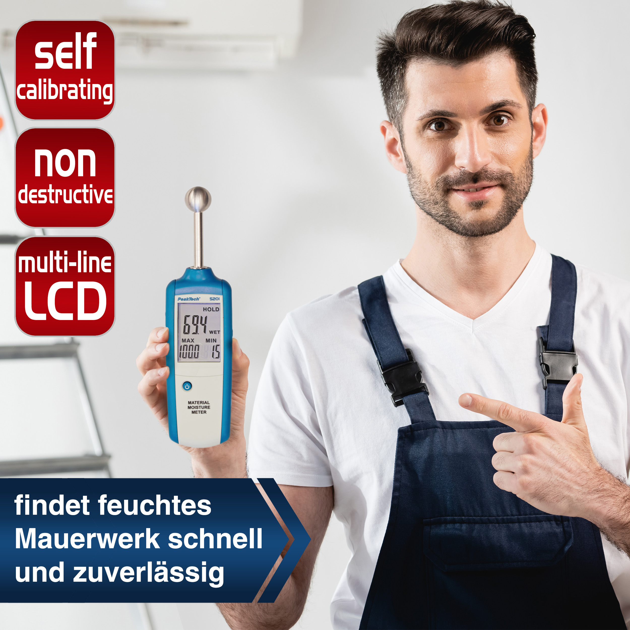 «PeakTech® P 5201» Miernik wilgotności drewna i materiałów